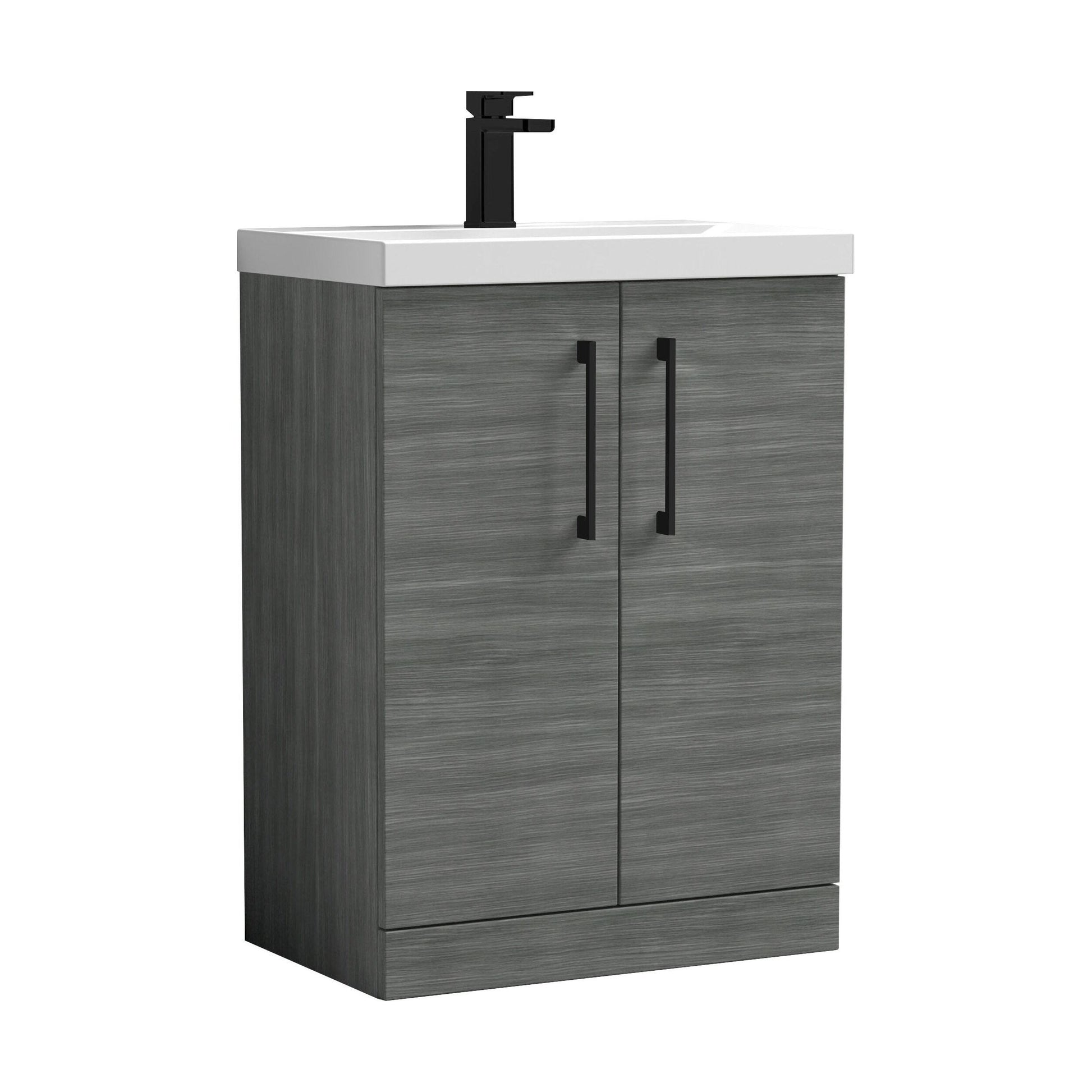 [BALARN503AH018] Balterley Level Contemporary Bathroom Floor Standing 2-Door Vanity Unit & Mid-Edge Basin, Anthracite Woodgrain, 600mm - Cutout