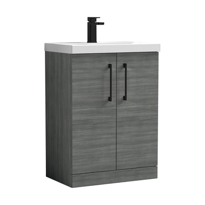 [BALARN503AH018] Balterley Level Contemporary Bathroom Floor Standing 2-Door Vanity Unit & Mid-Edge Basin, Anthracite Woodgrain, 600mm - Cutout