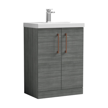 [BALARN503AH019] Balterley Level Contemporary Bathroom Floor Standing 2-Door Vanity Unit & Mid-Edge Basin, Anthracite Woodgrain, 600mm - Cutout