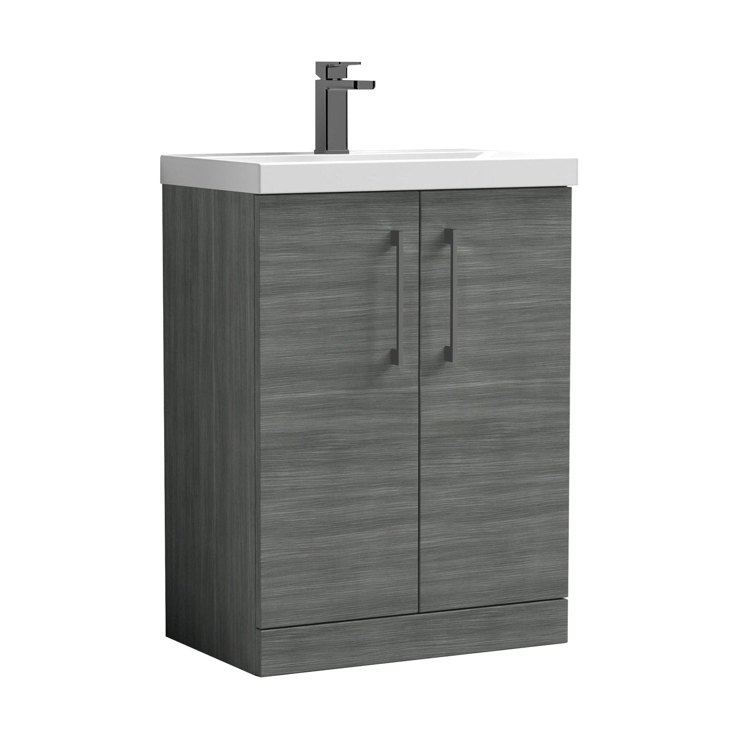 [BALARN503AH716] Balterley Level Contemporary Bathroom Floor Standing 2-Door Vanity Unit & Mid-Edge Basin, Anthracite Woodgrain, 600mm - Cutout