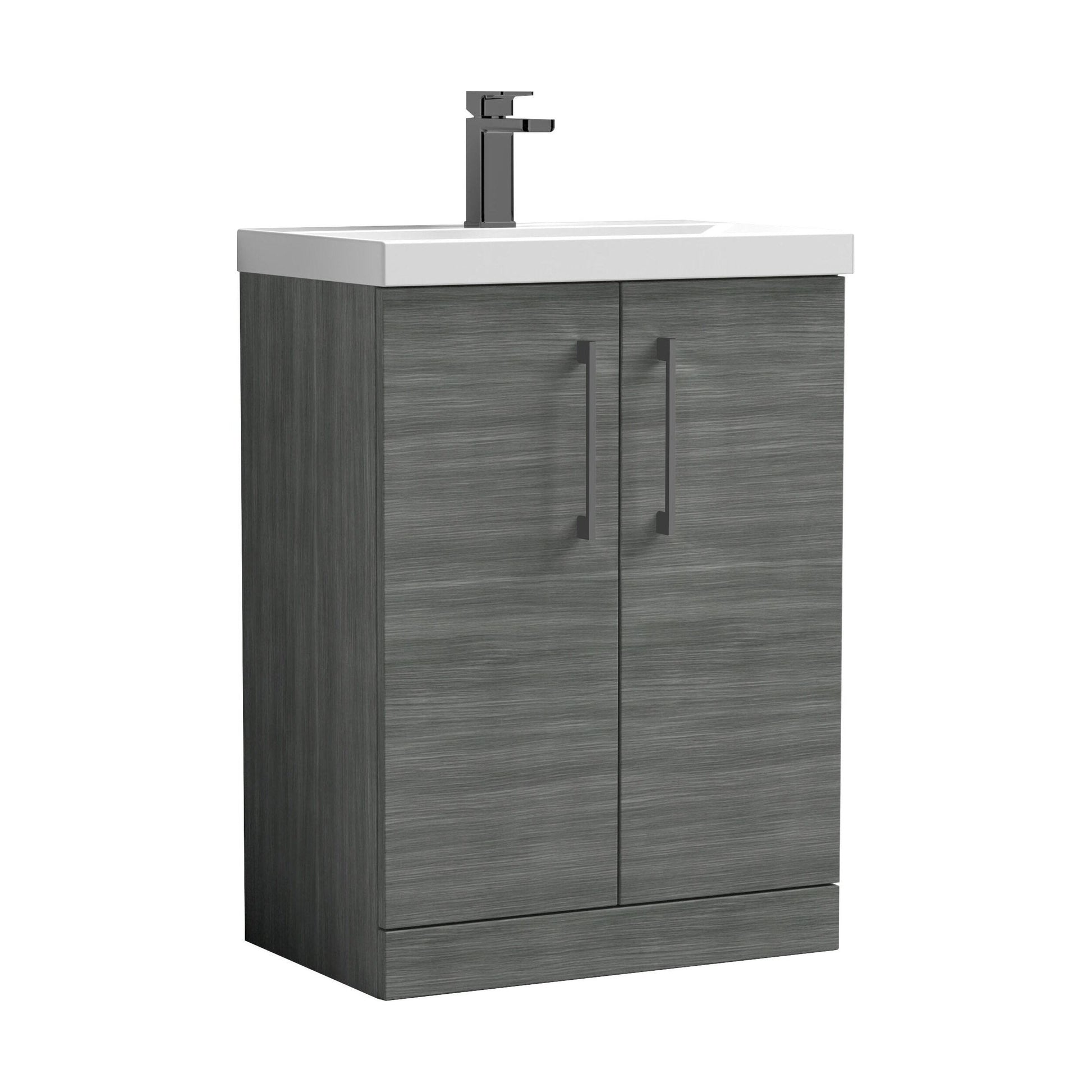 [BALARN503AH716] Balterley Level Contemporary Bathroom Floor Standing 2-Door Vanity Unit & Mid-Edge Basin, Anthracite Woodgrain, 600mm - Cutout