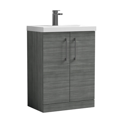 [BALARN503AH716] Balterley Level Contemporary Bathroom Floor Standing 2-Door Vanity Unit & Mid-Edge Basin, Anthracite Woodgrain, 600mm - Cutout