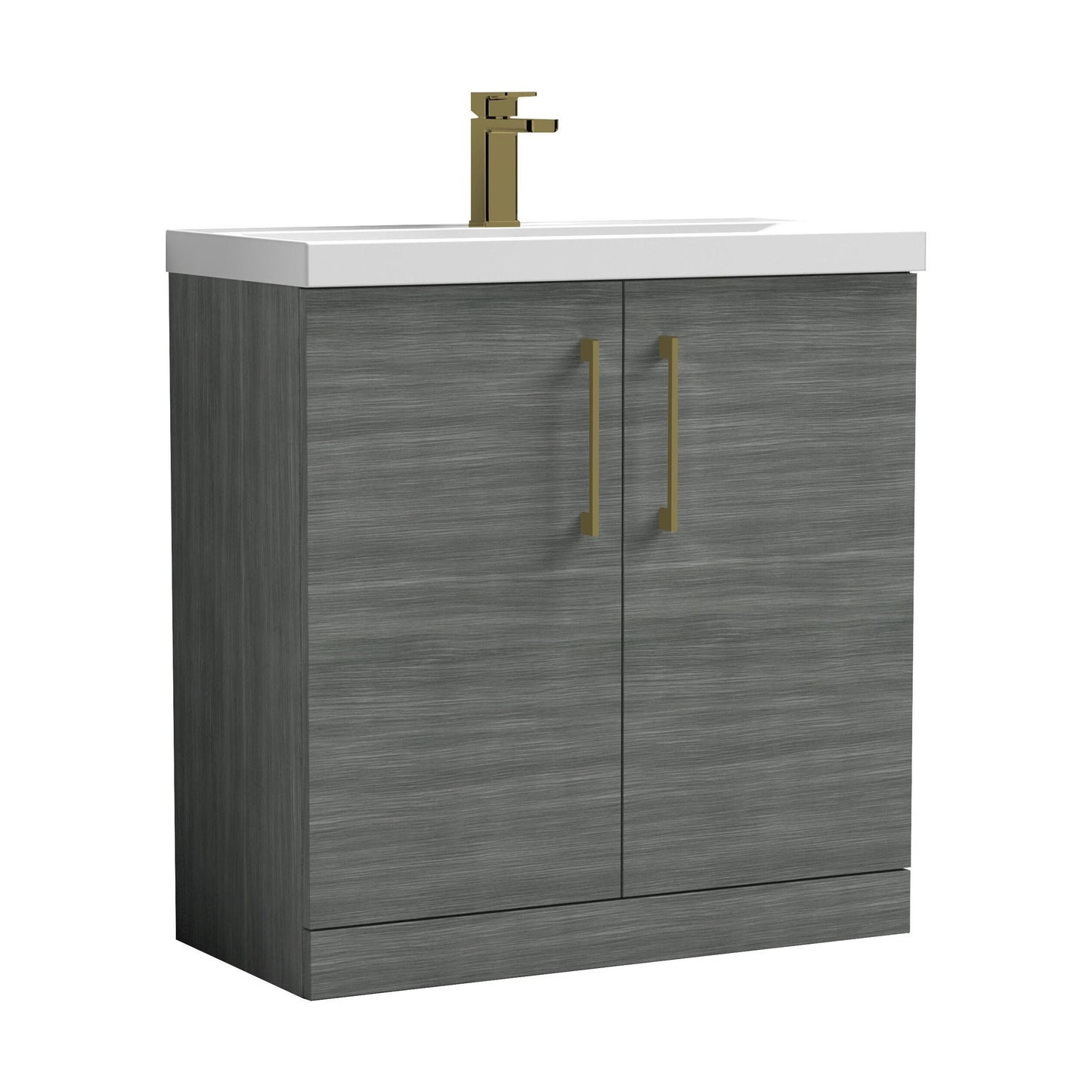 [BALARN505AH017] Balterley Level Contemporary Bathroom Floor Standing 2-Door Vanity Unit & Mid-Edge Basin, Anthracite Woodgrain, 800mm - Cutout