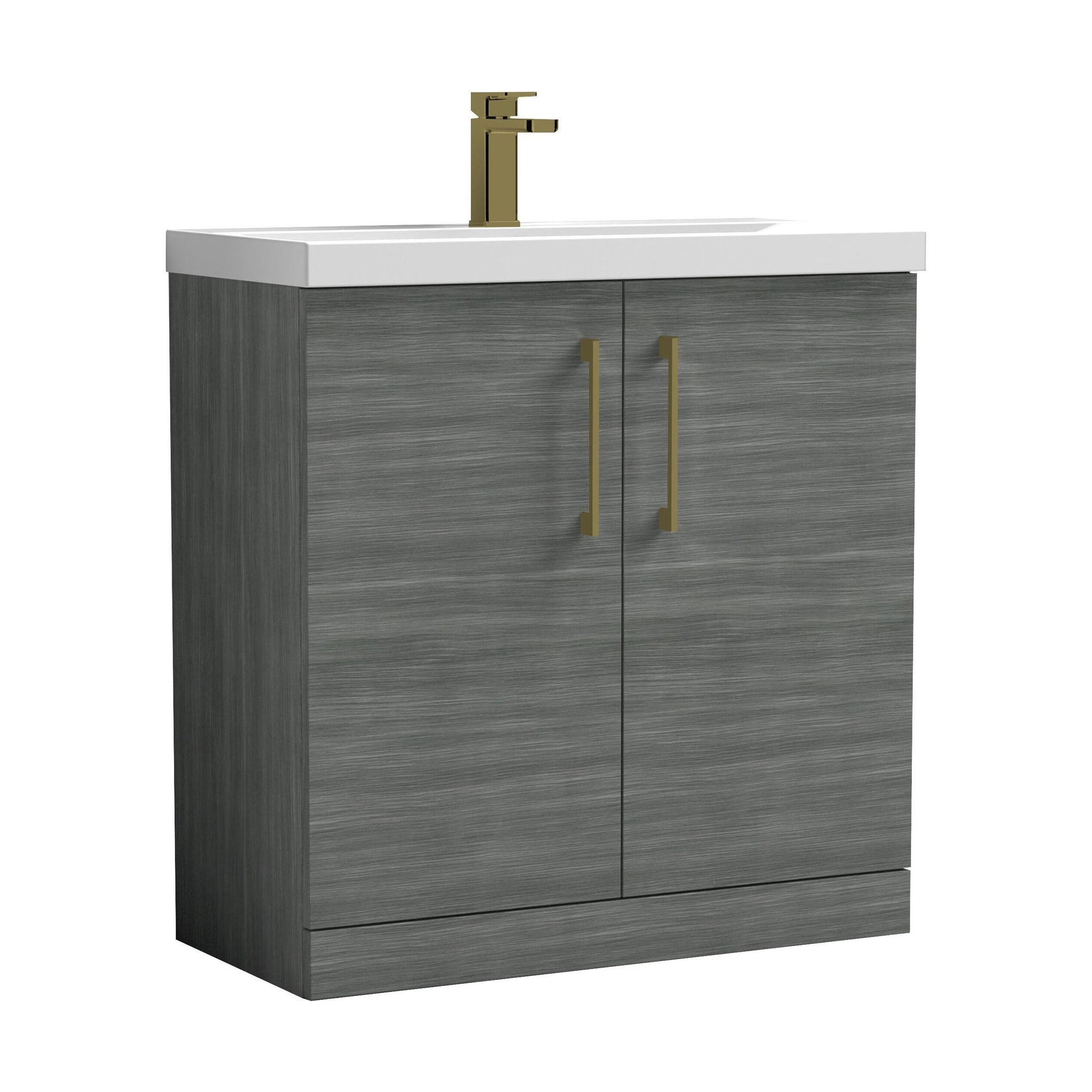 [BALARN505AH017] Balterley Level Contemporary Bathroom Floor Standing 2-Door Vanity Unit & Mid-Edge Basin, Anthracite Woodgrain, 800mm - Cutout