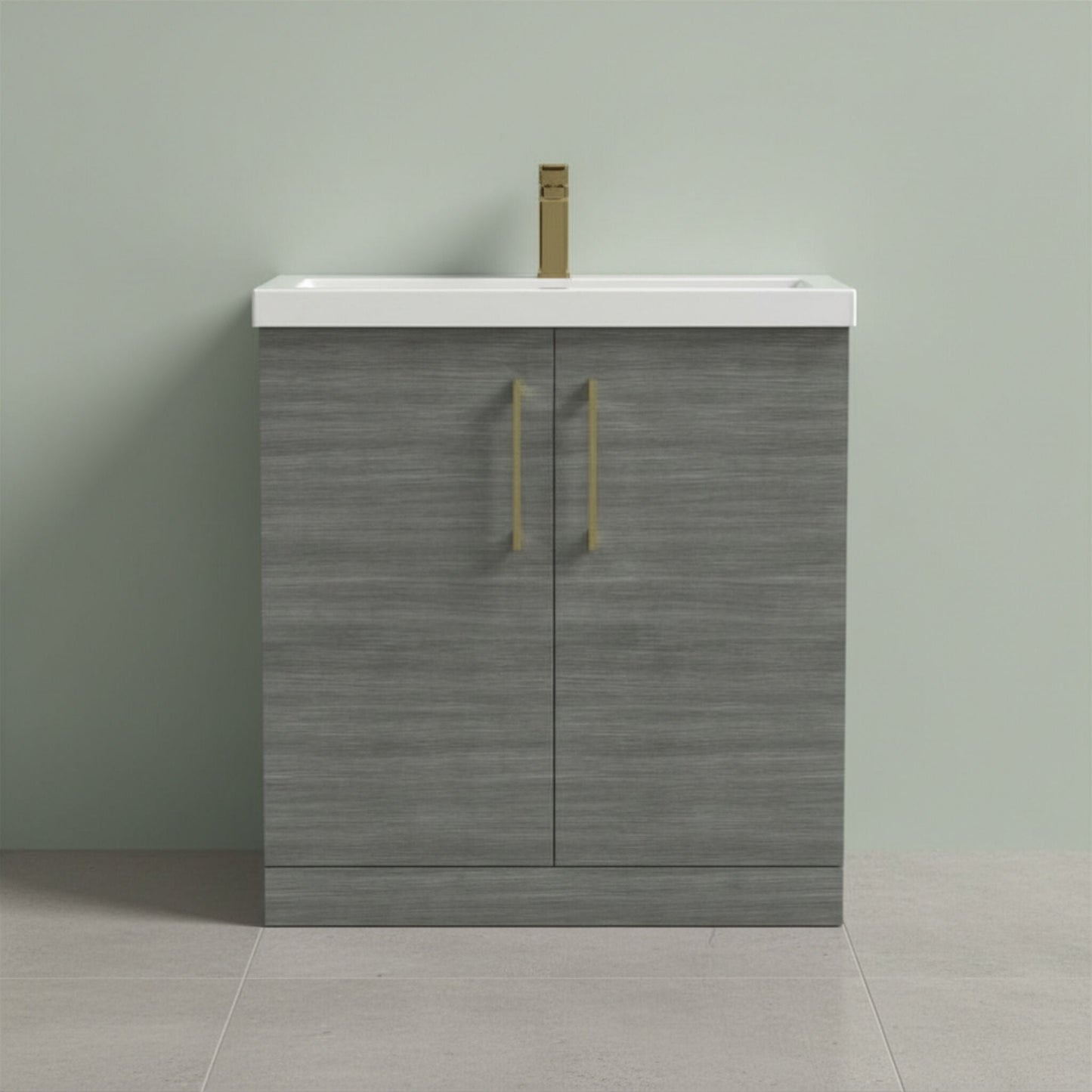 [BALARN505AH017] Balterley Level Contemporary Bathroom Floor Standing 2-Door Vanity Unit & Mid-Edge Basin, Anthracite Woodgrain, 800mm - Silo