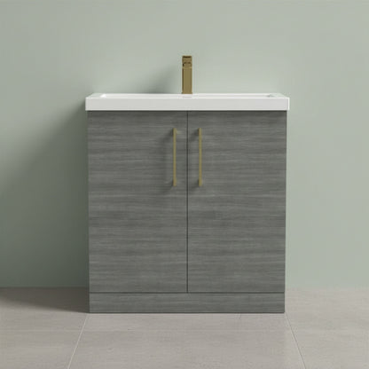 [BALARN505AH017] Balterley Level Contemporary Bathroom Floor Standing 2-Door Vanity Unit & Mid-Edge Basin, Anthracite Woodgrain, 800mm - Silo
