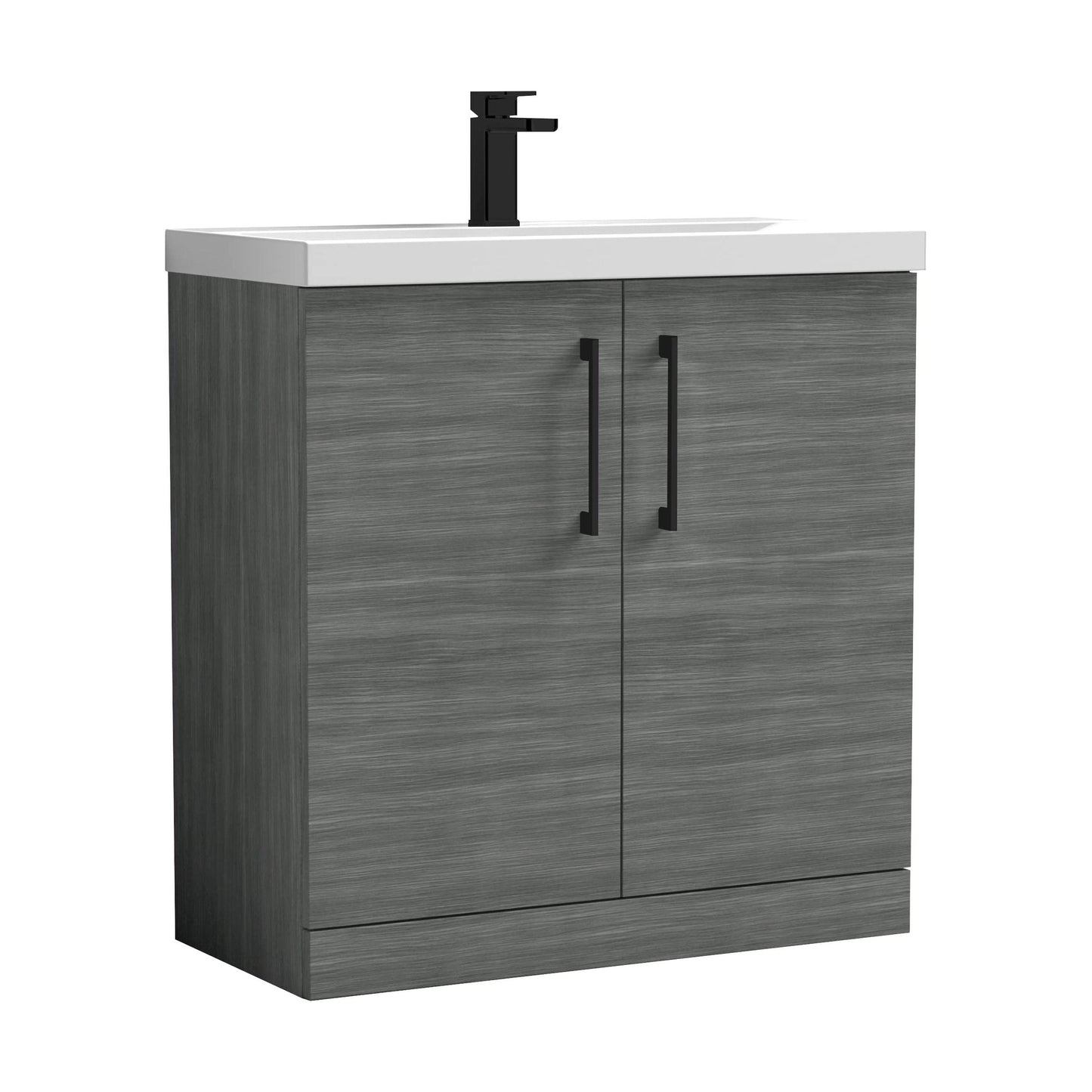 [BALARN505AH018] Balterley Level Contemporary Bathroom Floor Standing 2-Door Vanity Unit & Mid-Edge Basin, Anthracite Woodgrain, 800mm - Cutout