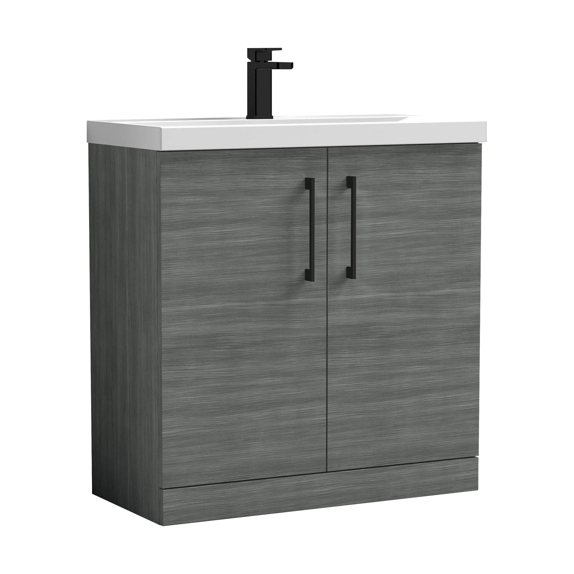 [BALARN505AH018] Balterley Level Contemporary Bathroom Floor Standing 2-Door Vanity Unit & Mid-Edge Basin, Anthracite Woodgrain, 800mm - Cutout