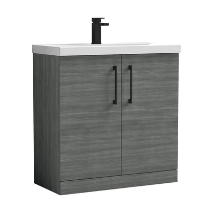 [BALARN505AH018] Balterley Level Contemporary Bathroom Floor Standing 2-Door Vanity Unit & Mid-Edge Basin, Anthracite Woodgrain, 800mm - Cutout