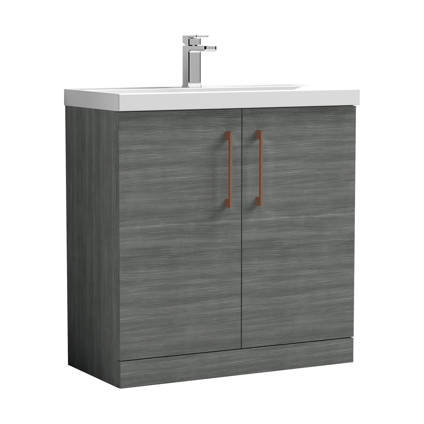 [BALARN505AH019] Balterley Level Contemporary Bathroom Floor Standing 2-Door Vanity Unit & Mid-Edge Basin, Anthracite Woodgrain, 800mm - Cutout