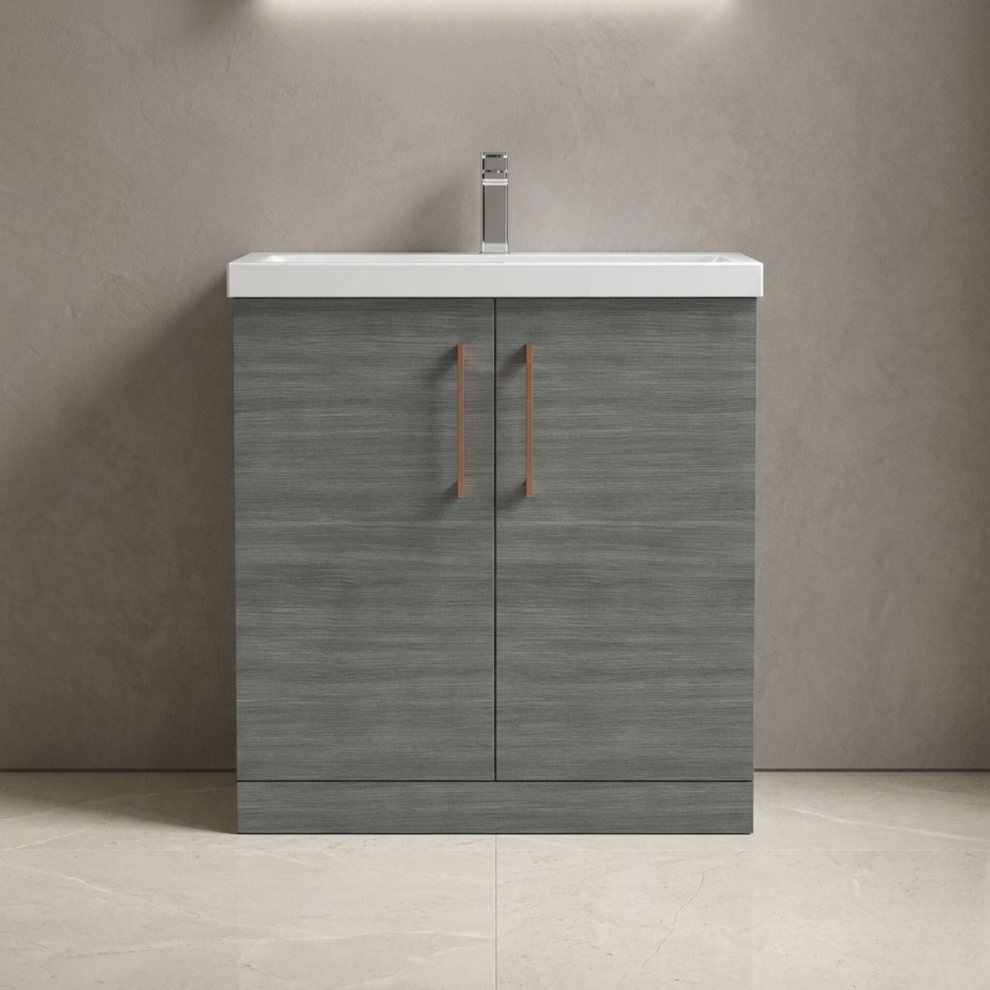 [BALARN505AH019] Balterley Level Contemporary Bathroom Floor Standing 2-Door Vanity Unit & Mid-Edge Basin, Anthracite Woodgrain, 800mm - Silo