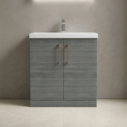 [BALARN505AH019] Balterley Level Contemporary Bathroom Floor Standing 2-Door Vanity Unit & Mid-Edge Basin, Anthracite Woodgrain, 800mm - Silo
