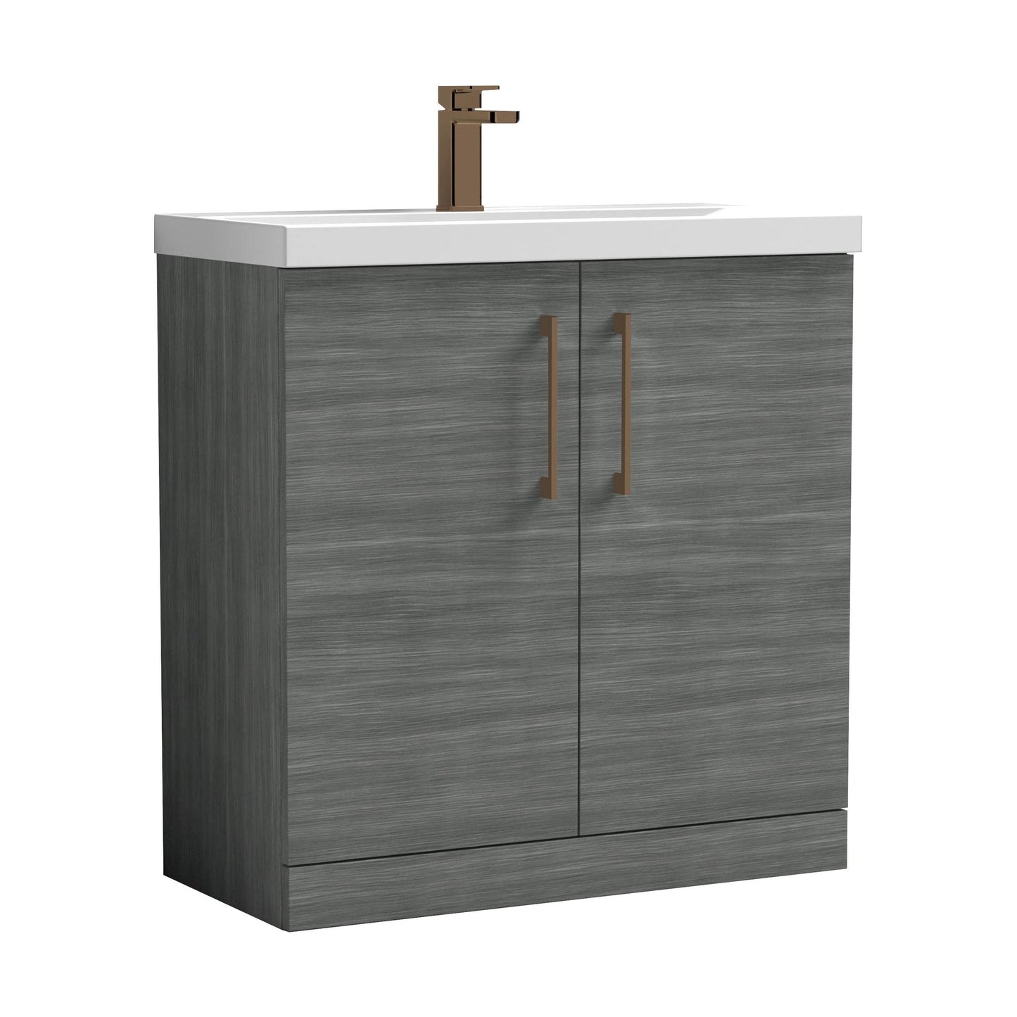 [BALARN505AH1516] Balterley Level Contemporary Bathroom Floor Standing 2-Door Vanity Unit & Mid-Edge Basin, Anthracite Woodgrain, 800mm - Cutout