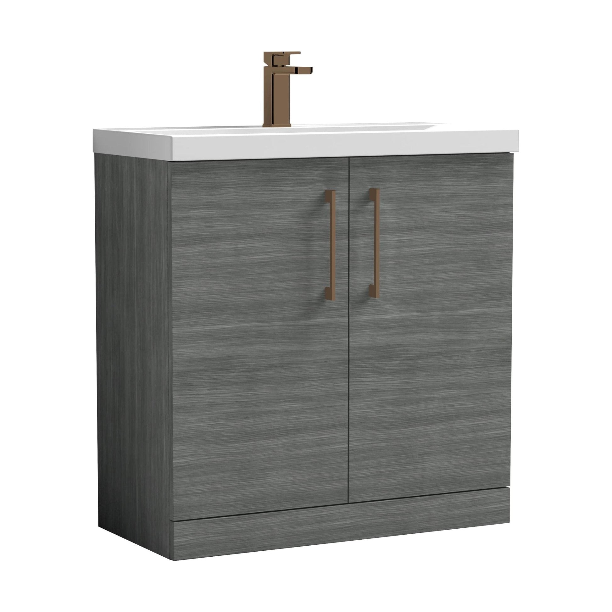 [BALARN505AH1516] Balterley Level Contemporary Bathroom Floor Standing 2-Door Vanity Unit & Mid-Edge Basin, Anthracite Woodgrain, 800mm - Cutout