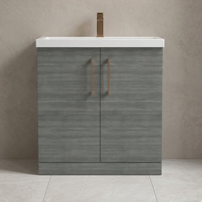 [BALARN505AH1516] Balterley Level Contemporary Bathroom Floor Standing 2-Door Vanity Unit & Mid-Edge Basin, Anthracite Woodgrain, 800mm - Silo
