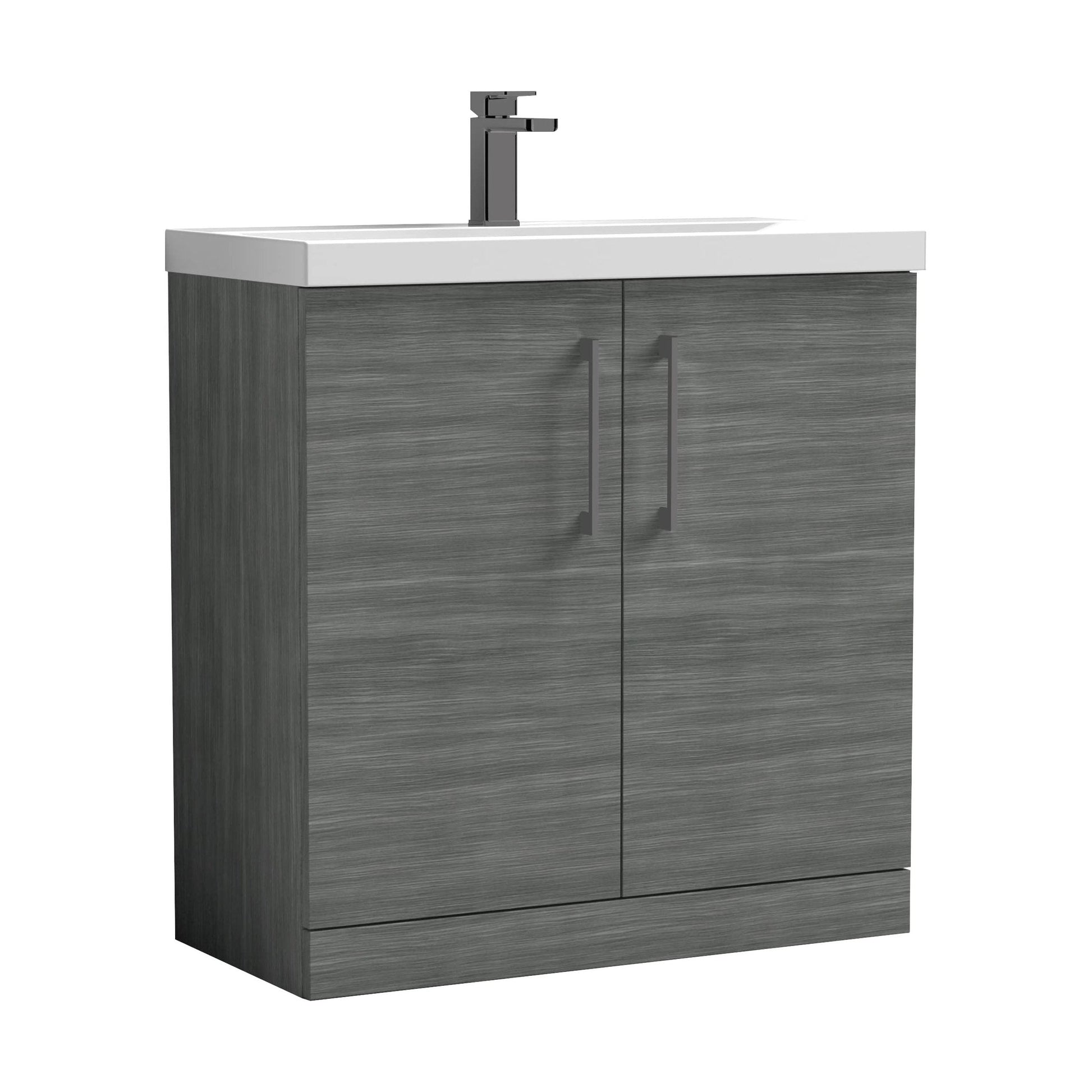 [BALARN505AH716] Balterley Level Contemporary Bathroom Floor Standing 2-Door Vanity Unit & Mid-Edge Basin, Anthracite Woodgrain, 800mm - Cutout