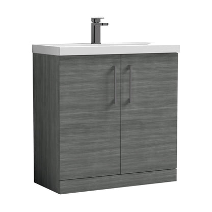 [BALARN505AH716] Balterley Level Contemporary Bathroom Floor Standing 2-Door Vanity Unit & Mid-Edge Basin, Anthracite Woodgrain, 800mm - Cutout