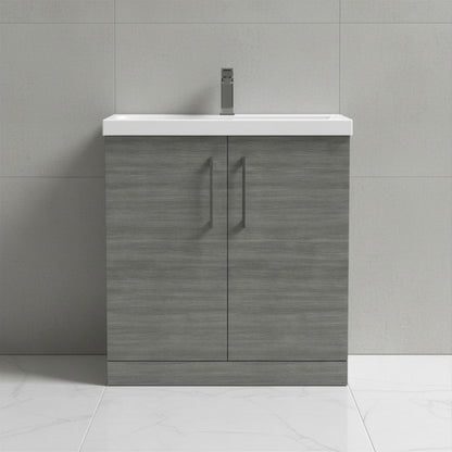 [BALARN505AH716] Balterley Level Contemporary Bathroom Floor Standing 2-Door Vanity Unit & Mid-Edge Basin, Anthracite Woodgrain, 800mm - Silo