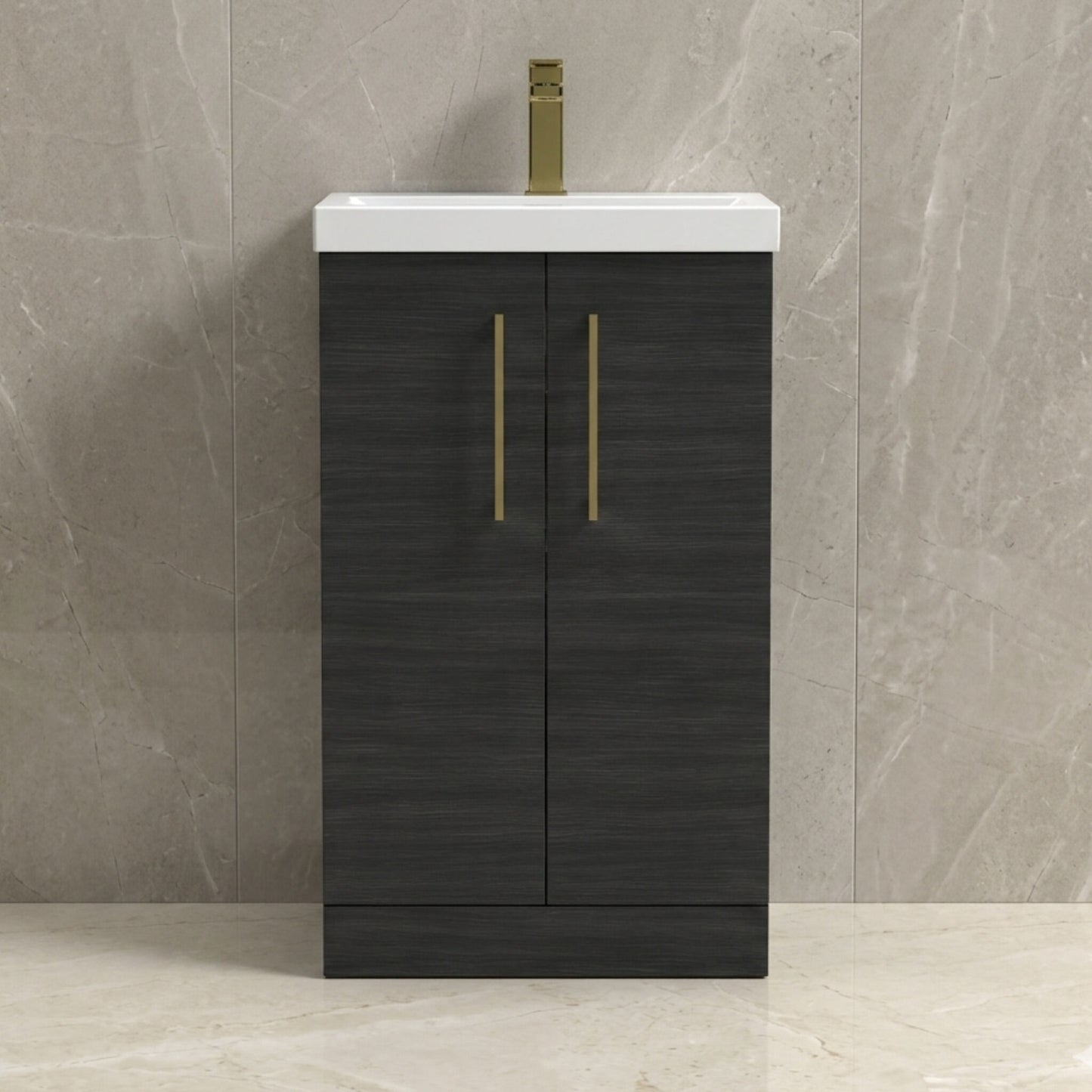 [BALARN601AH017] Bramshall Floor Standing 2 Door Vanity Basin Unit with Mid-Edge Basin, 500mm, Choice of Colour and Handle Finish - Silo