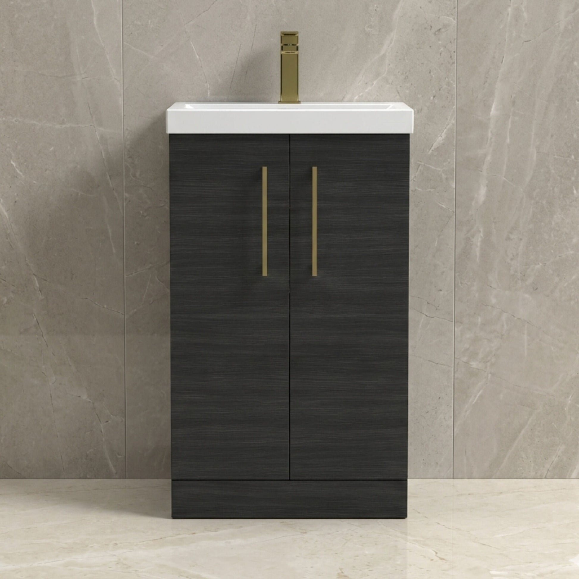 [BALARN601AH017] Bramshall Floor Standing 2 Door Vanity Basin Unit with Mid-Edge Basin, 500mm, Choice of Colour and Handle Finish - Silo