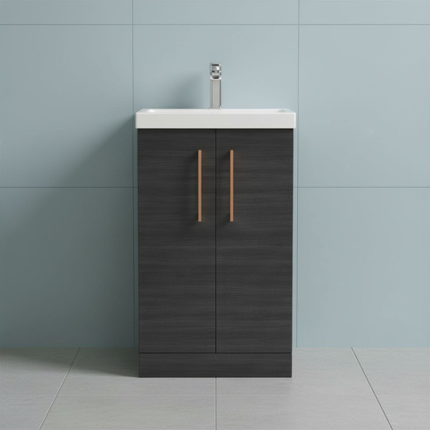 [BALARN601AH019] Bramshall Floor Standing 2 Door Vanity Basin Unit with Mid-Edge Basin, 500mm, Choice of Colour and Handle Finish - Silo