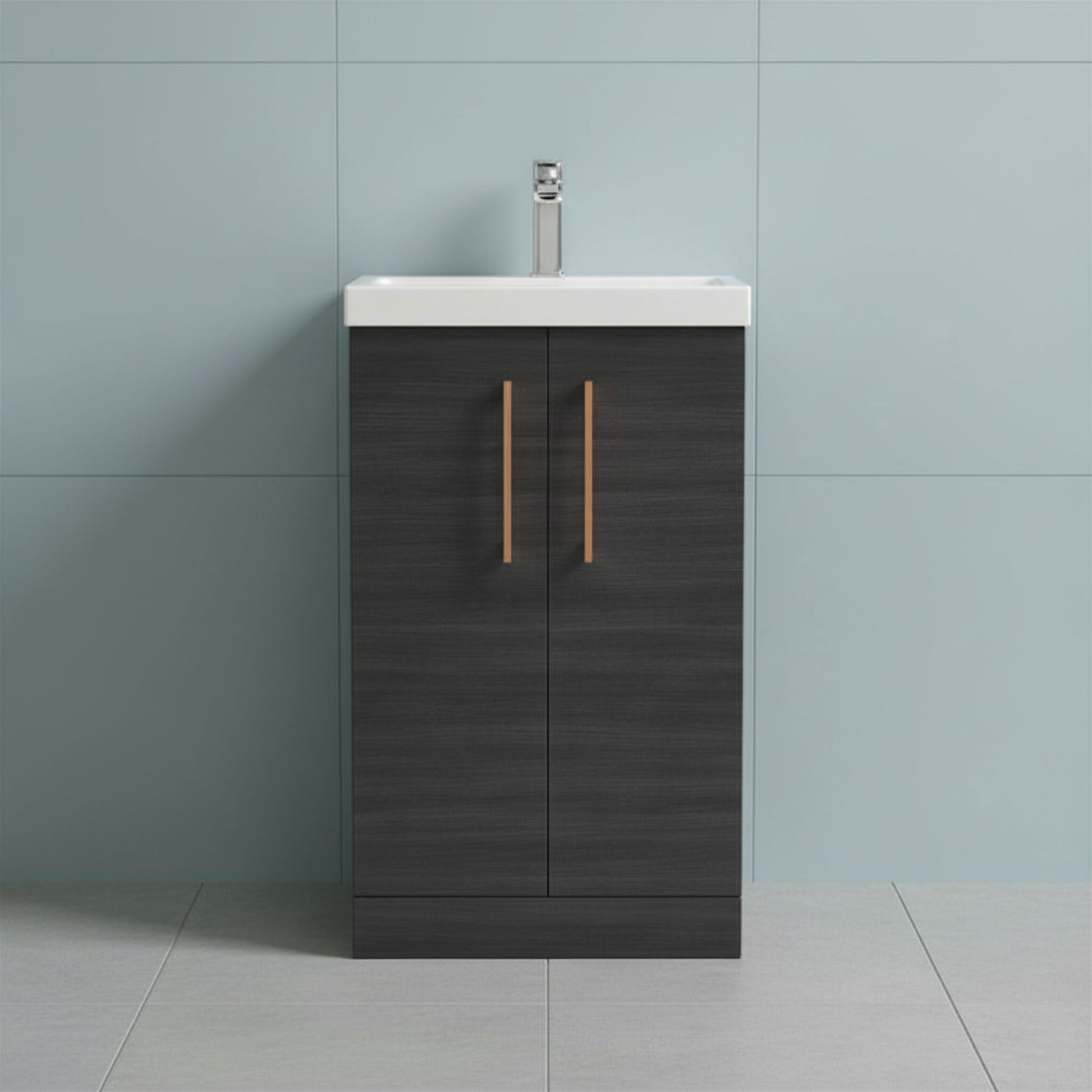[BALARN601AH019] Bramshall Floor Standing 2 Door Vanity Basin Unit with Mid-Edge Basin, 500mm, Choice of Colour and Handle Finish - Silo