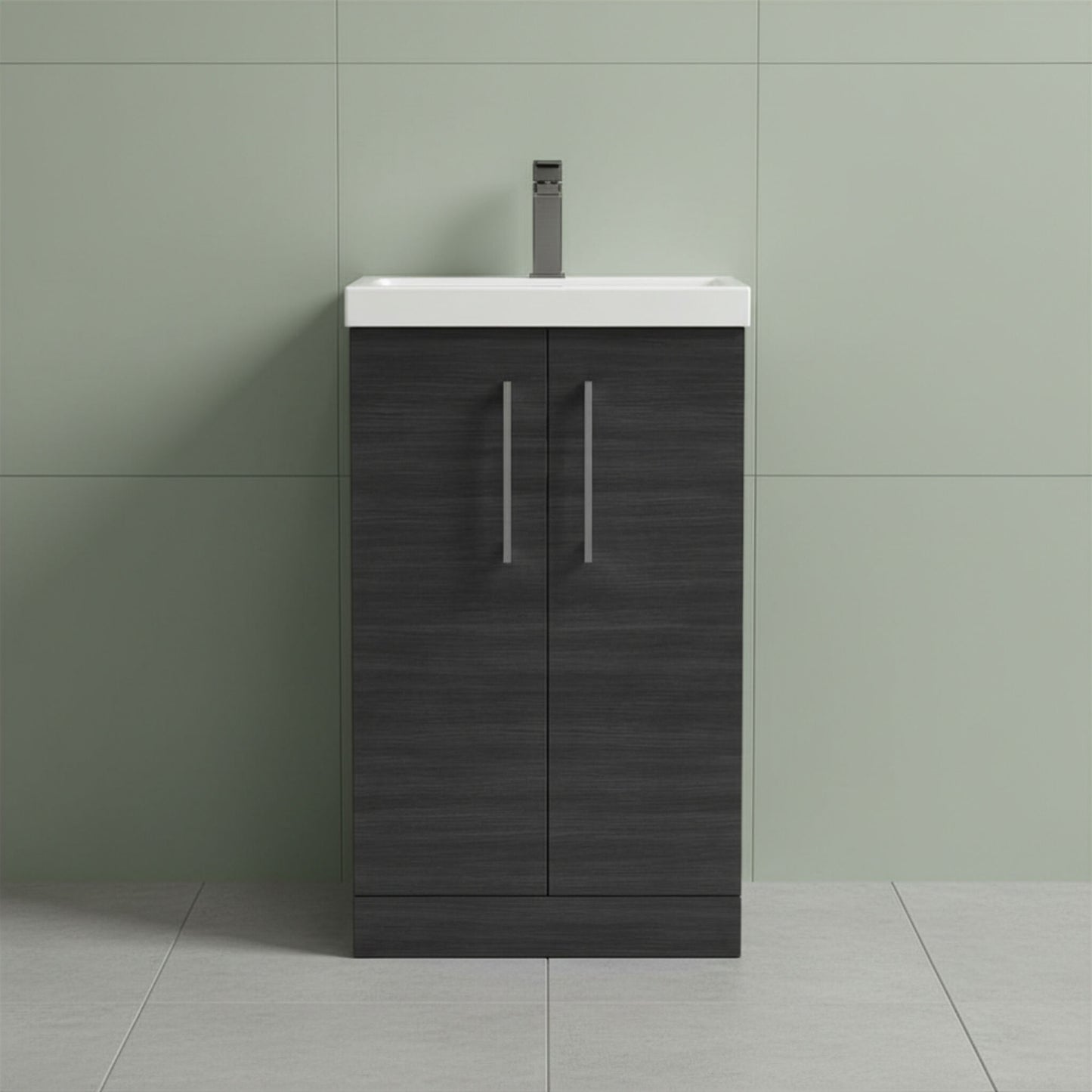 [BALARN601AH716] Bramshall Floor Standing 2 Door Vanity Basin Unit with Mid-Edge Basin, 500mm, Choice of Colour and Handle Finish - Silo