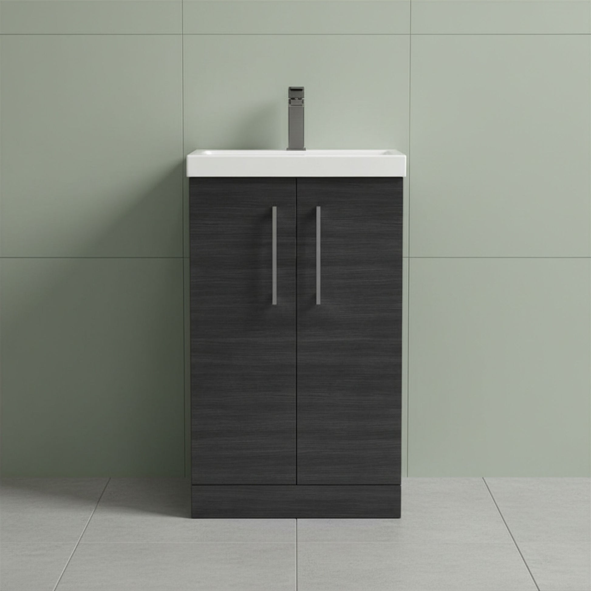 [BALARN601AH716] Bramshall Floor Standing 2 Door Vanity Basin Unit with Mid-Edge Basin, 500mm, Choice of Colour and Handle Finish - Silo
