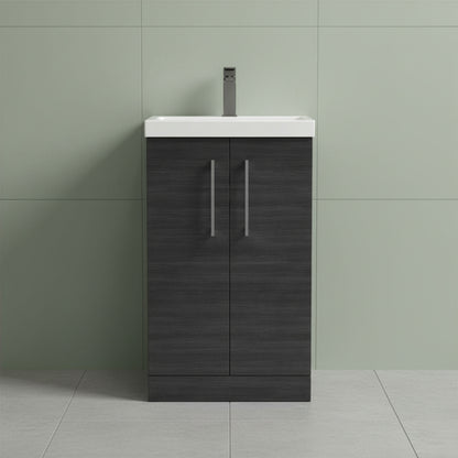 [BALARN601AH716] Bramshall Floor Standing 2 Door Vanity Basin Unit with Mid-Edge Basin, 500mm, Choice of Colour and Handle Finish - Silo