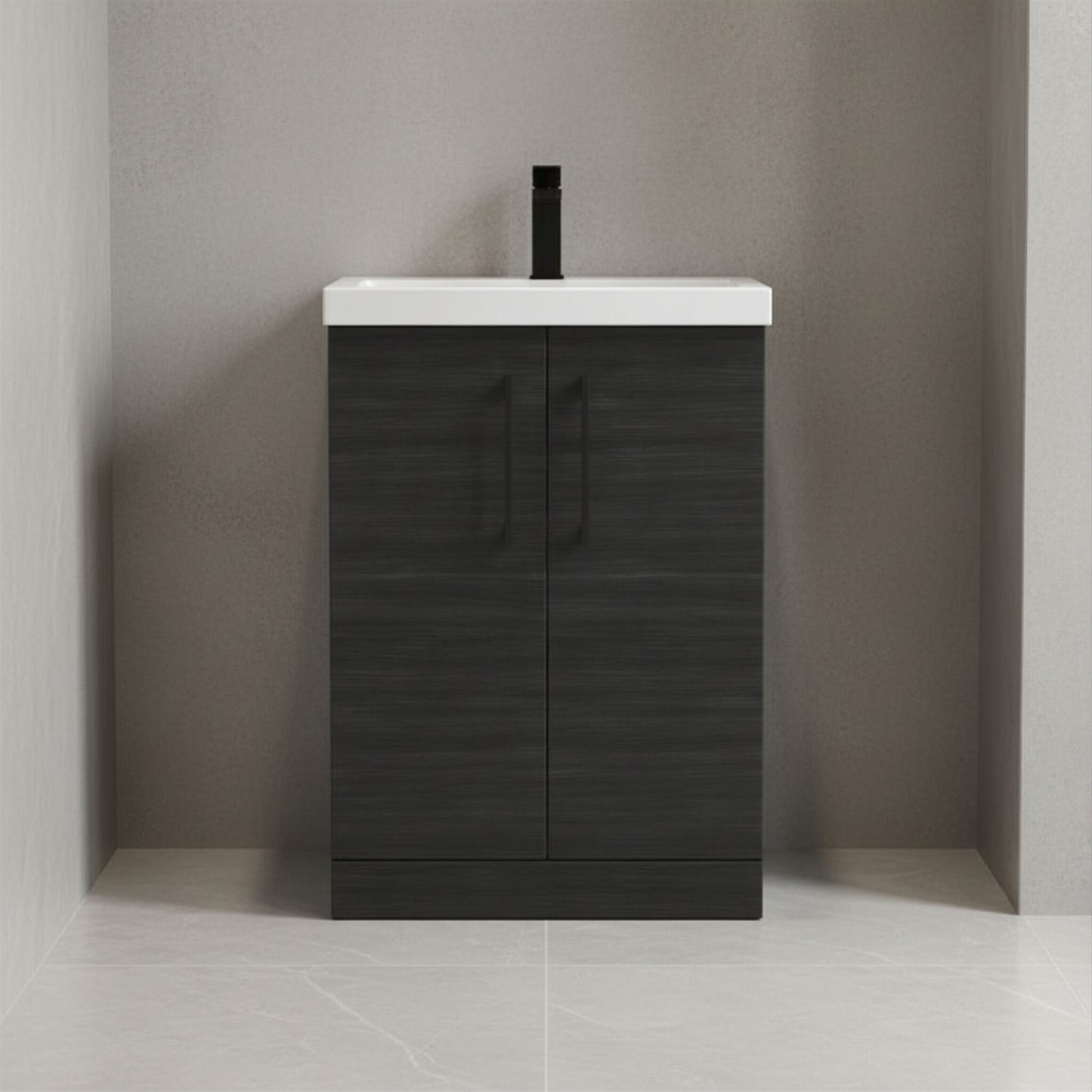 [BALARN603AH018] Bramshall Floor Standing 2 Door Vanity Basin Unit with Mid-Edge Basin, 600mm, Choice of Colour and Handle Finish - Silo