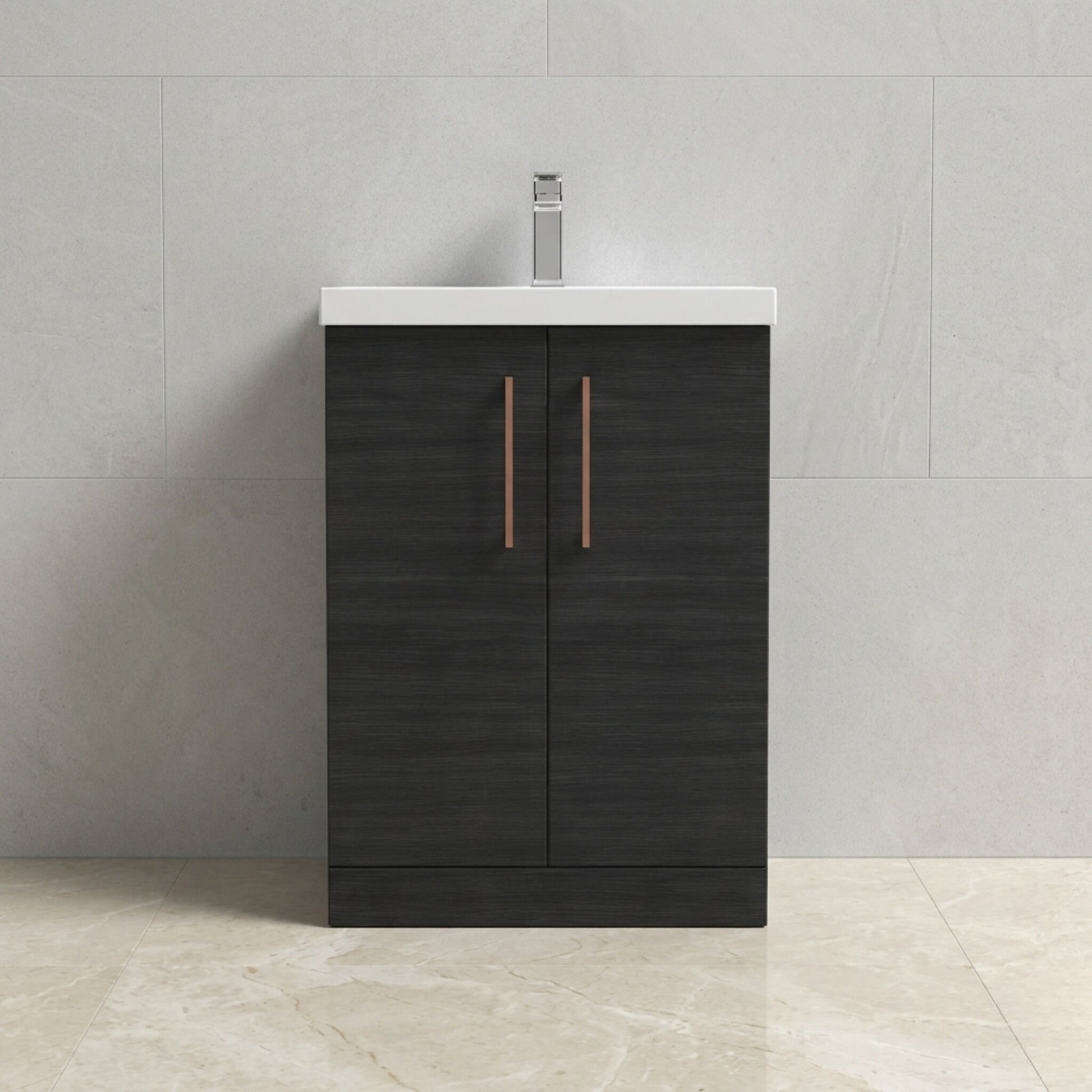 [BALARN603AH019] Bramshall Floor Standing 2 Door Vanity Basin Unit with Mid-Edge Basin, 600mm, Choice of Colour and Handle Finish - Silo