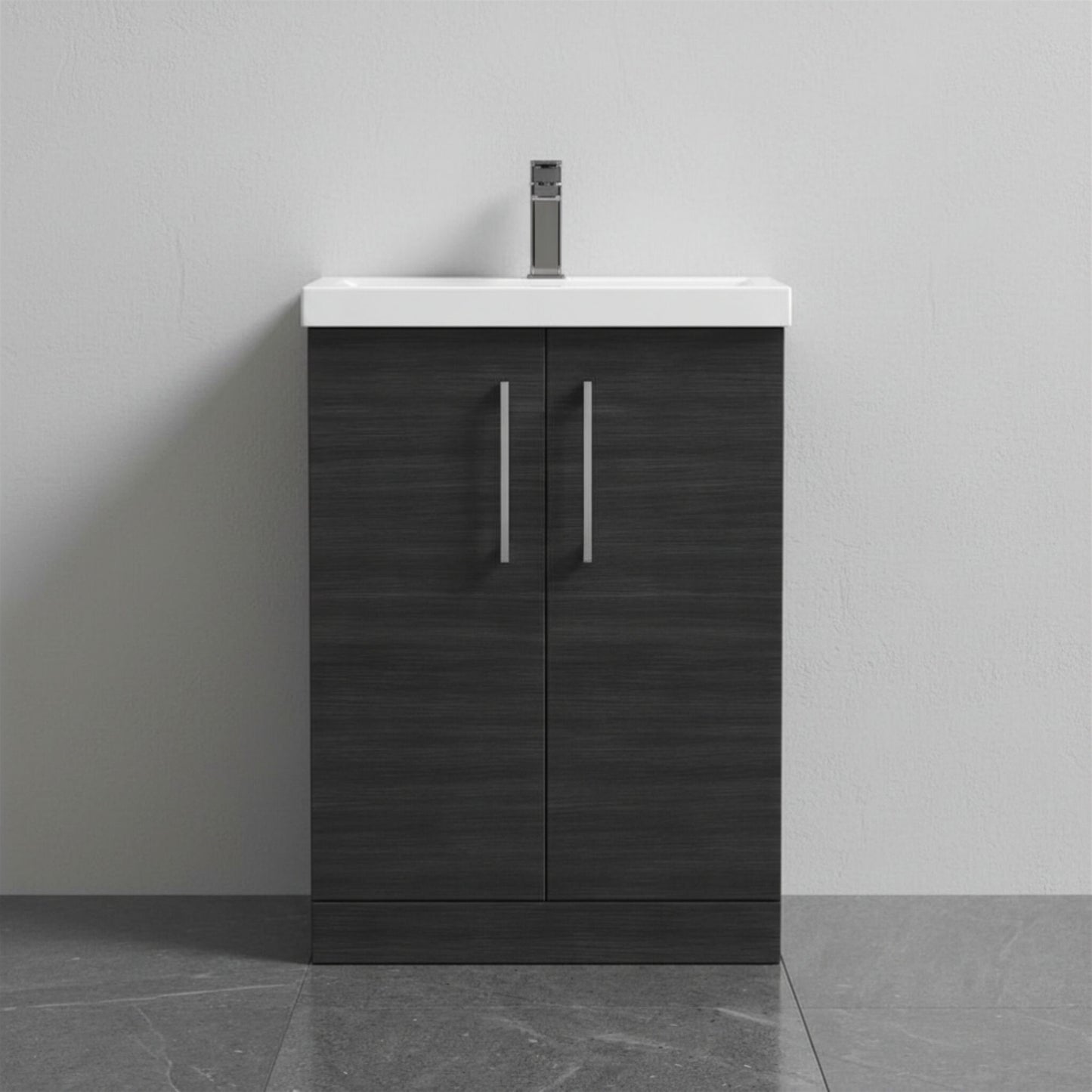 [BALARN603AH716] Bramshall Floor Standing 2 Door Vanity Basin Unit with Mid-Edge Basin, 600mm, Choice of Colour and Handle Finish - Silo