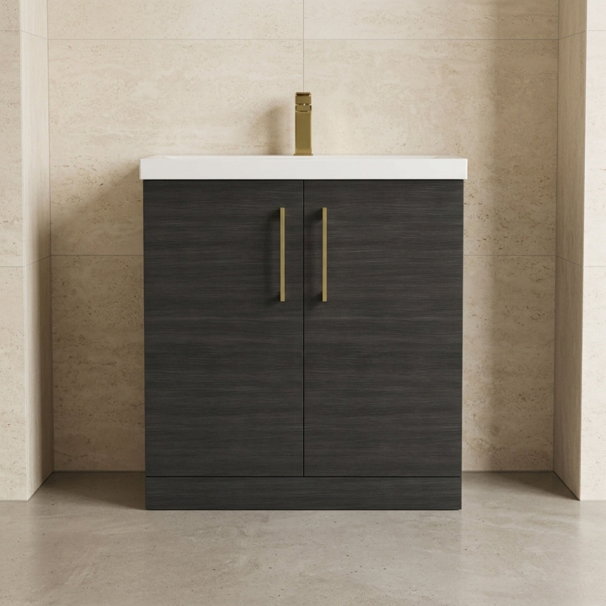 [BALARN605AH017] Bramshall Floor Standing 2 Door Vanity Basin Unit with Mid-Edge Basin, 800mm, Choice of Colour and Handle Finish - Silo