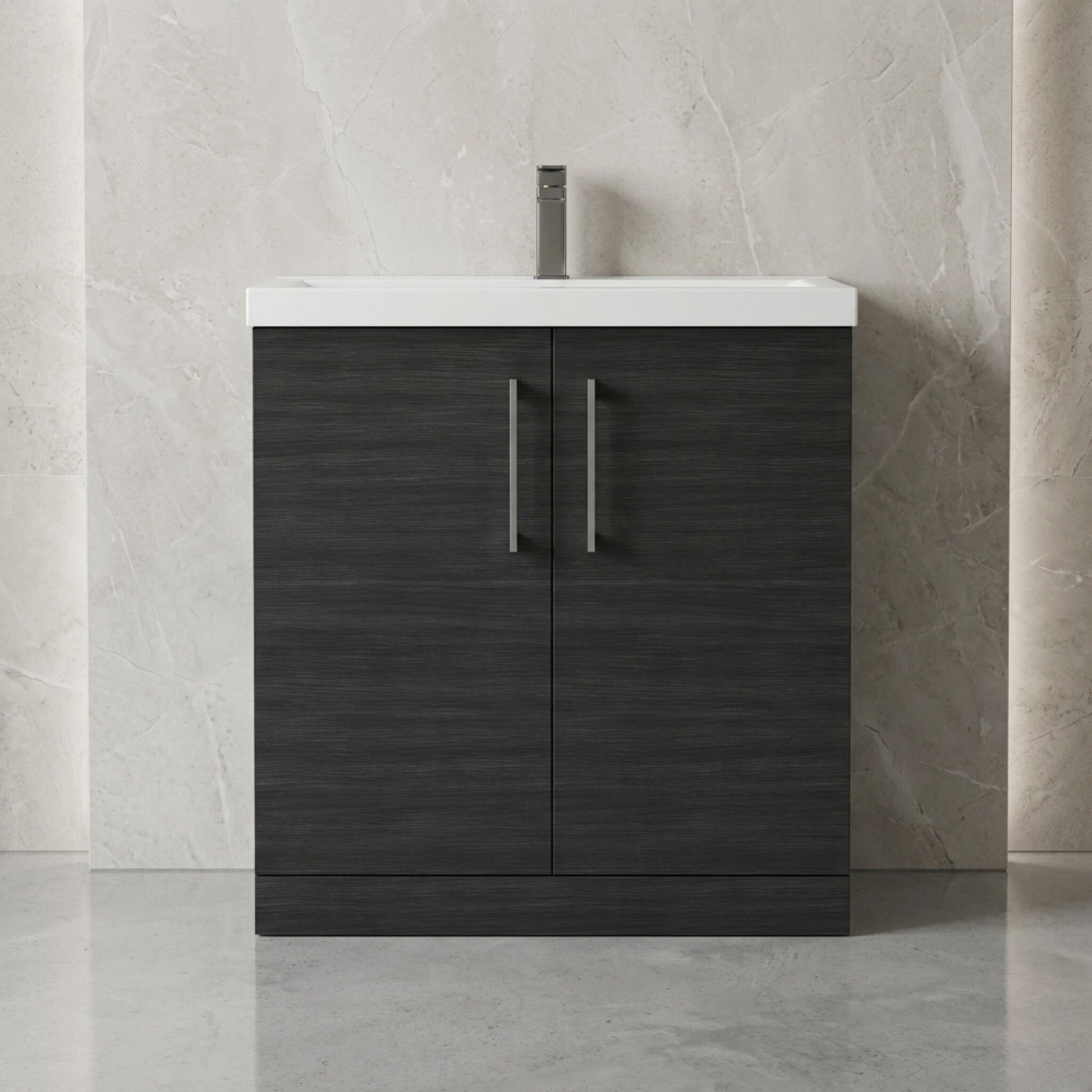 [BALARN605AH716] Bramshall Floor Standing 2 Door Vanity Basin Unit with Mid-Edge Basin, 800mm, Choice of Colour and Handle Finish - Silo