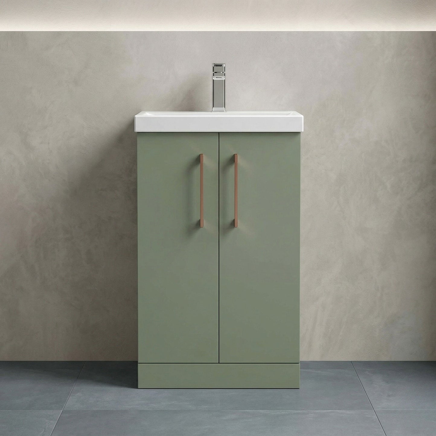 [BALARN801AH019] Bramshall Floor Standing 2 Door Vanity Basin Unit with Mid-Edge Basin, 500mm, Choice of Colour and Handle Finish - Silo