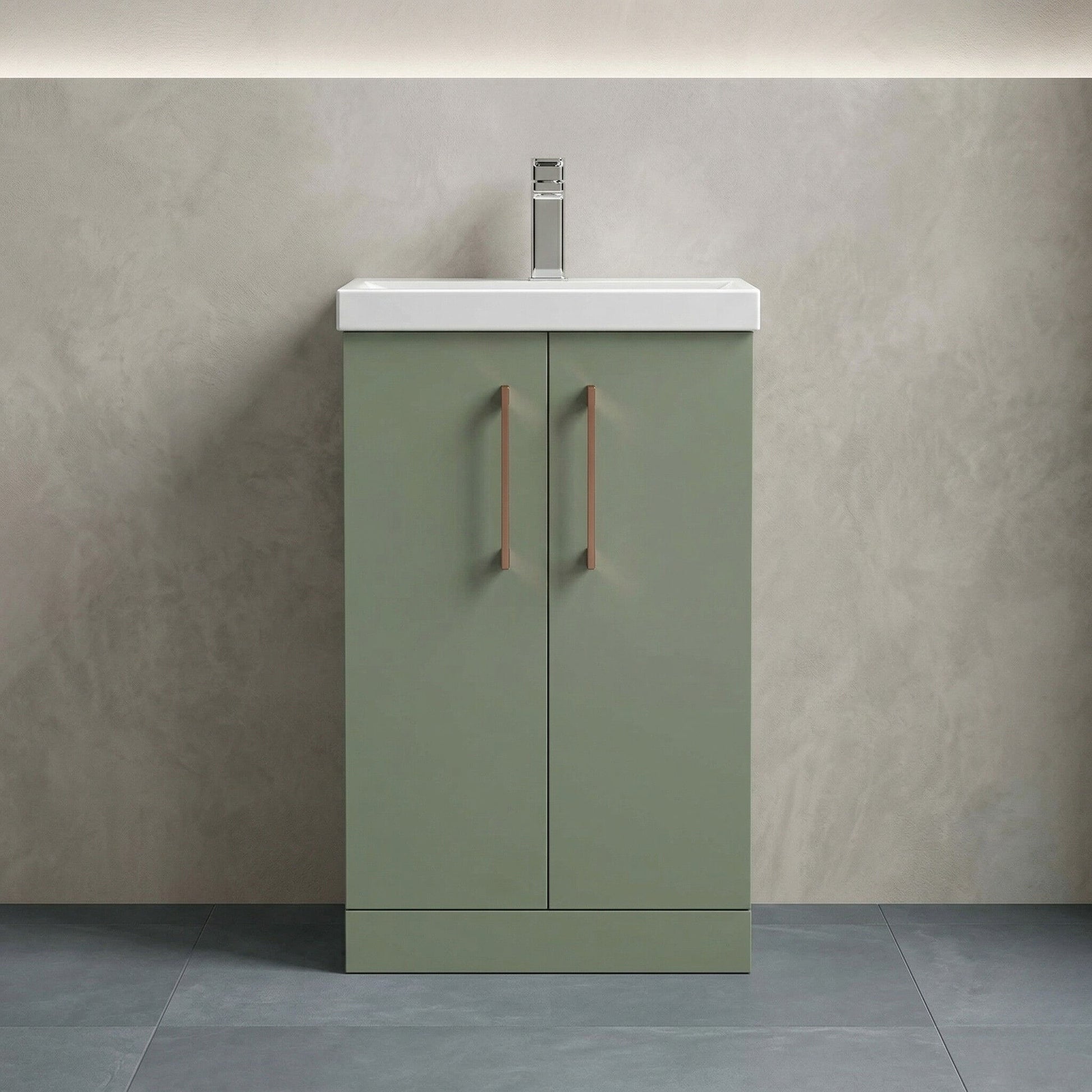 [BALARN801AH019] Bramshall Floor Standing 2 Door Vanity Basin Unit with Mid-Edge Basin, 500mm, Choice of Colour and Handle Finish - Silo