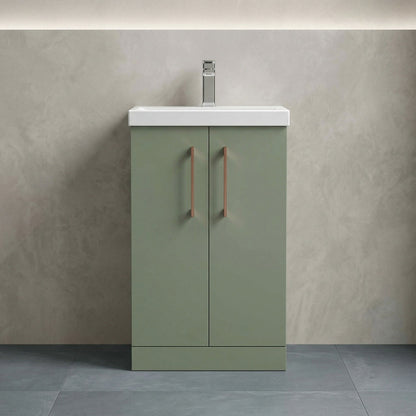 [BALARN801AH019] Bramshall Floor Standing 2 Door Vanity Basin Unit with Mid-Edge Basin, 500mm, Choice of Colour and Handle Finish - Silo