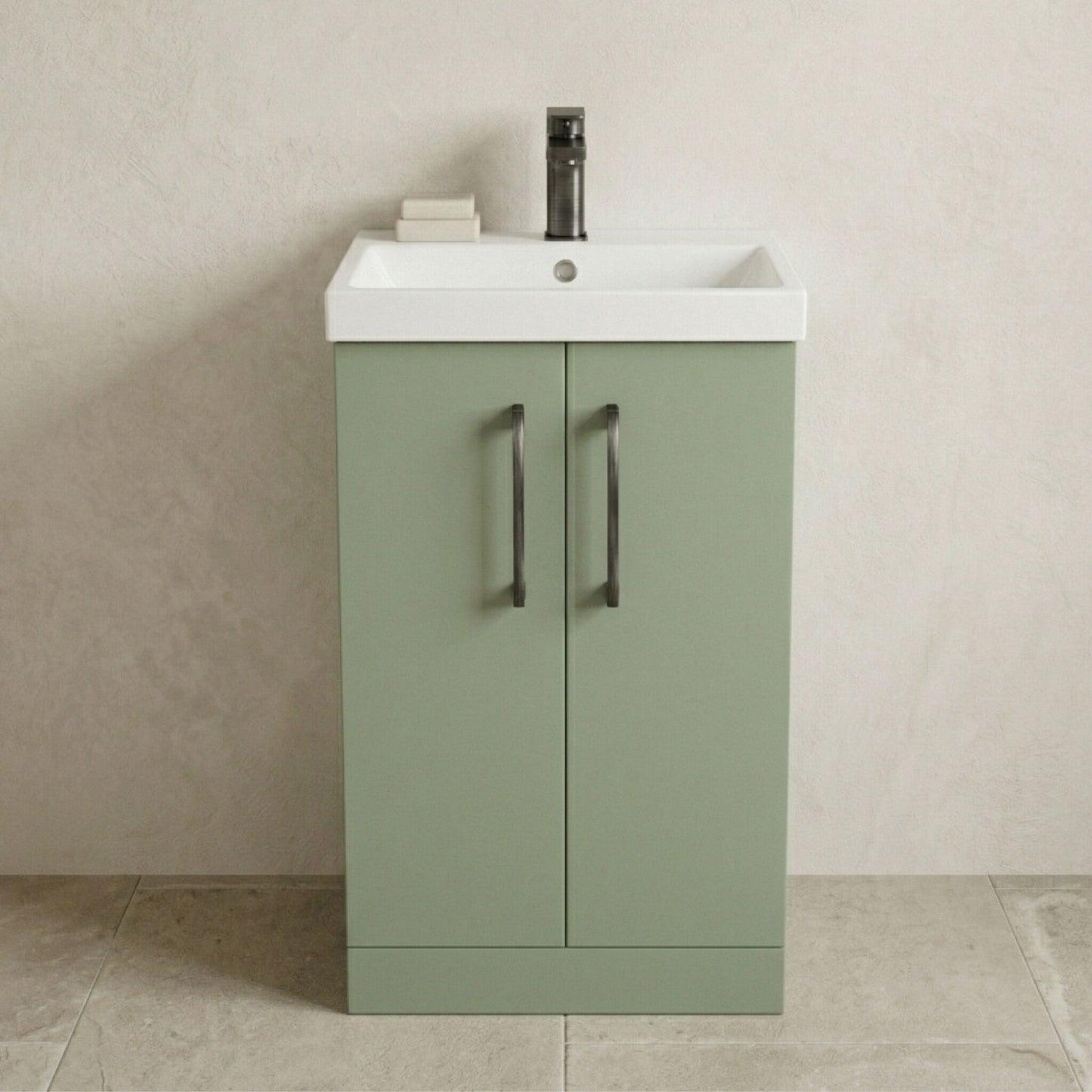 [BALARN801AH716] Bramshall Floor Standing 2 Door Vanity Basin Unit with Mid-Edge Basin, 500mm, Choice of Colour and Handle Finish - Silo