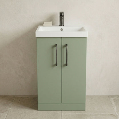 [BALARN801AH716] Bramshall Floor Standing 2 Door Vanity Basin Unit with Mid-Edge Basin, 500mm, Choice of Colour and Handle Finish - Silo
