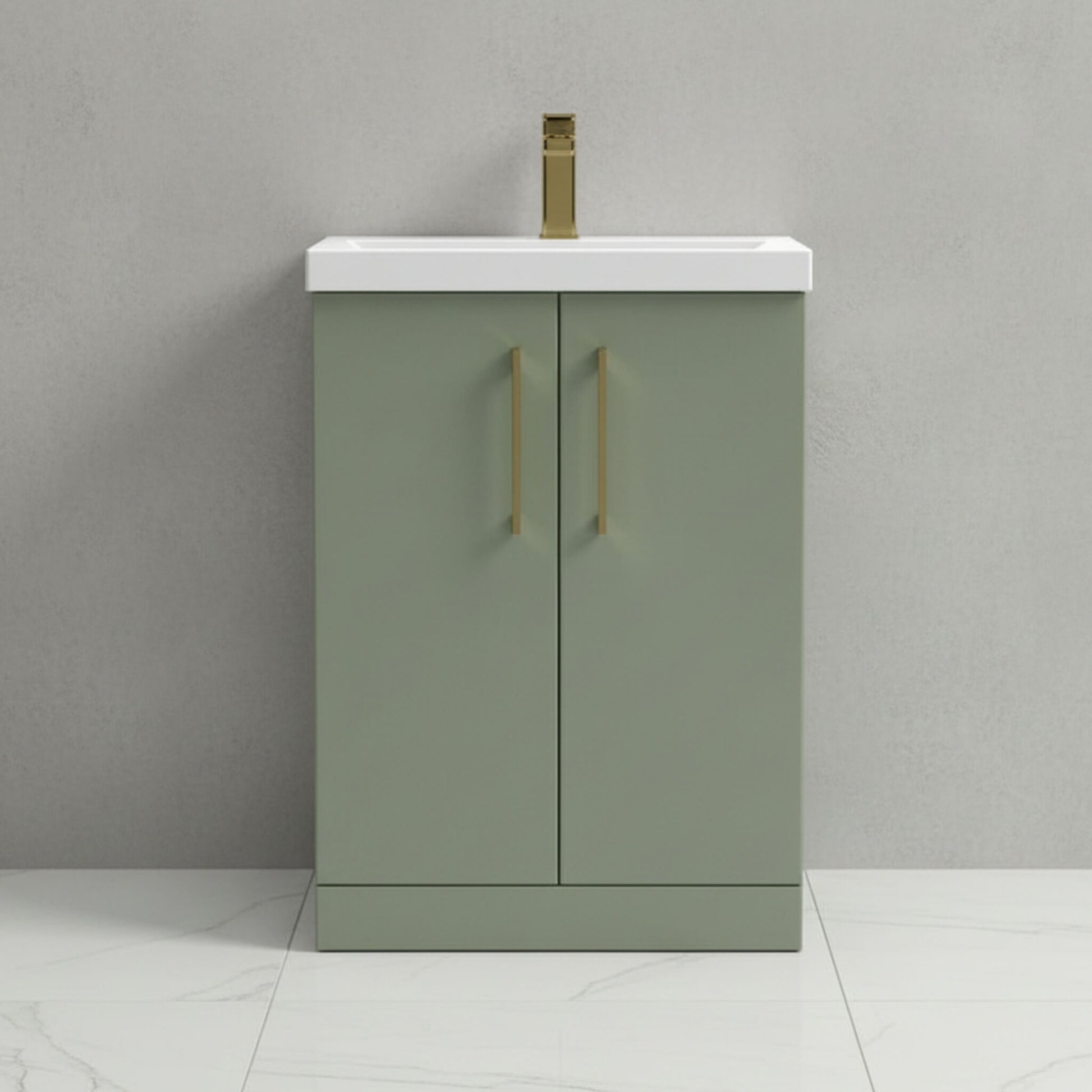 [BALARN803AH017] Bramshall Floor Standing 2 Door Vanity Basin Unit with Mid-Edge Basin, 600mm, Choice of Colour and Handle Finish - Silo
