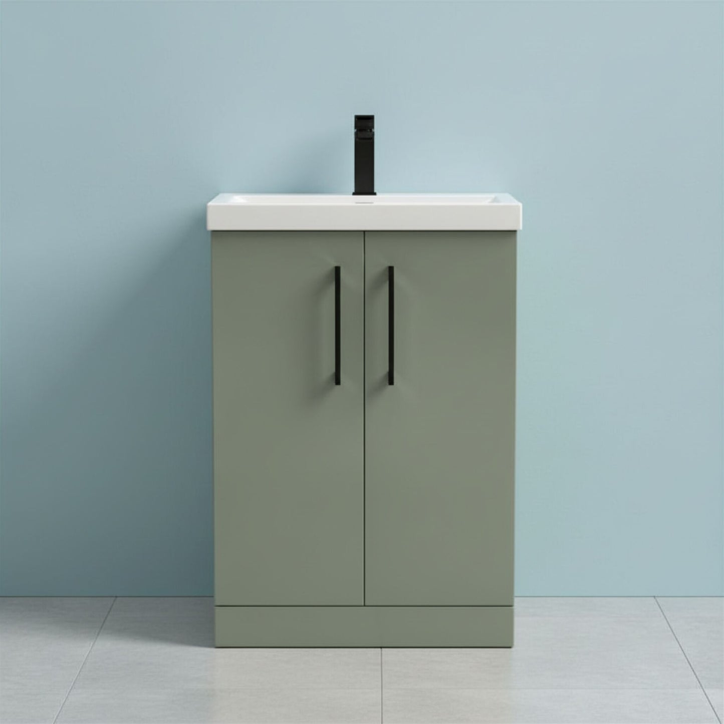 [BALARN803AH018] Bramshall Floor Standing 2 Door Vanity Basin Unit with Mid-Edge Basin, 600mm, Choice of Colour and Handle Finish - Silo