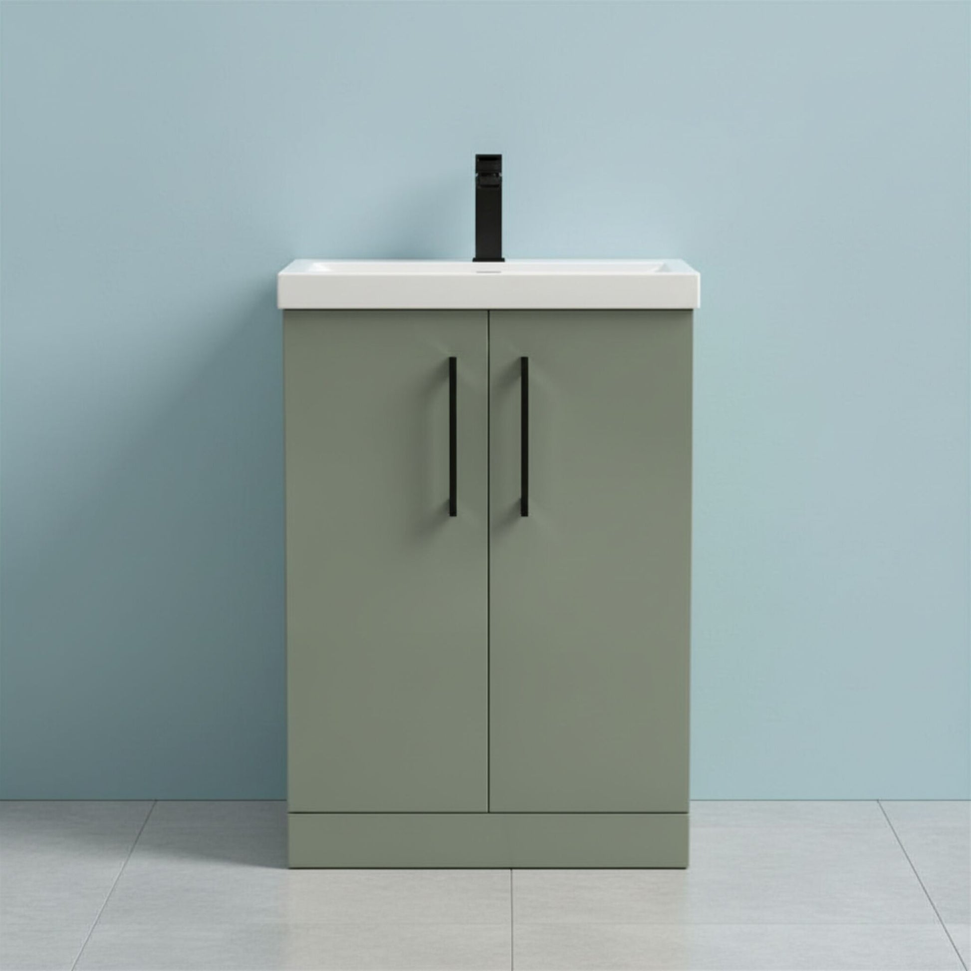 [BALARN803AH018] Bramshall Floor Standing 2 Door Vanity Basin Unit with Mid-Edge Basin, 600mm, Choice of Colour and Handle Finish - Silo