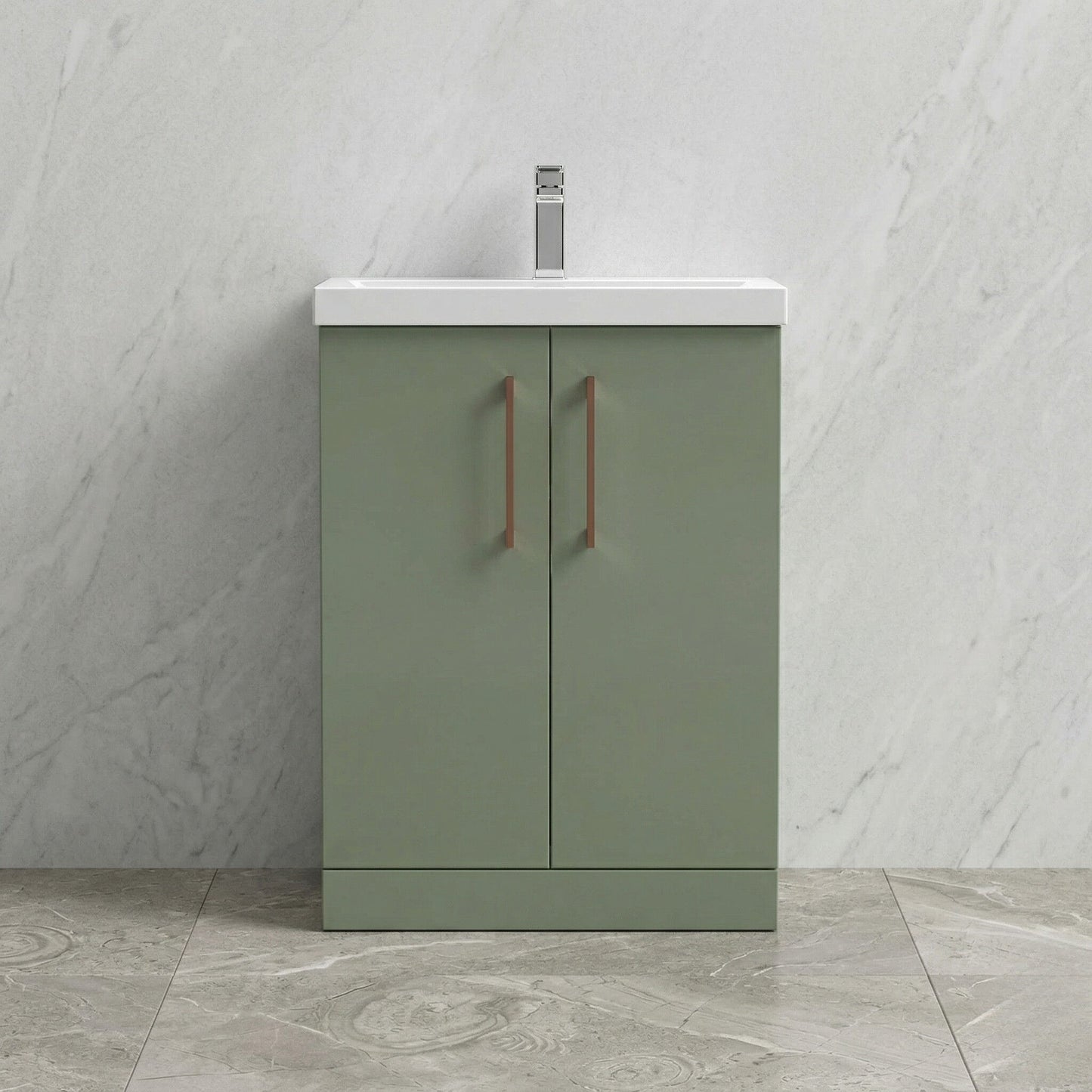 [BALARN803AH019] Bramshall Floor Standing 2 Door Vanity Basin Unit with Mid-Edge Basin, 600mm, Choice of Colour and Handle Finish - Silo