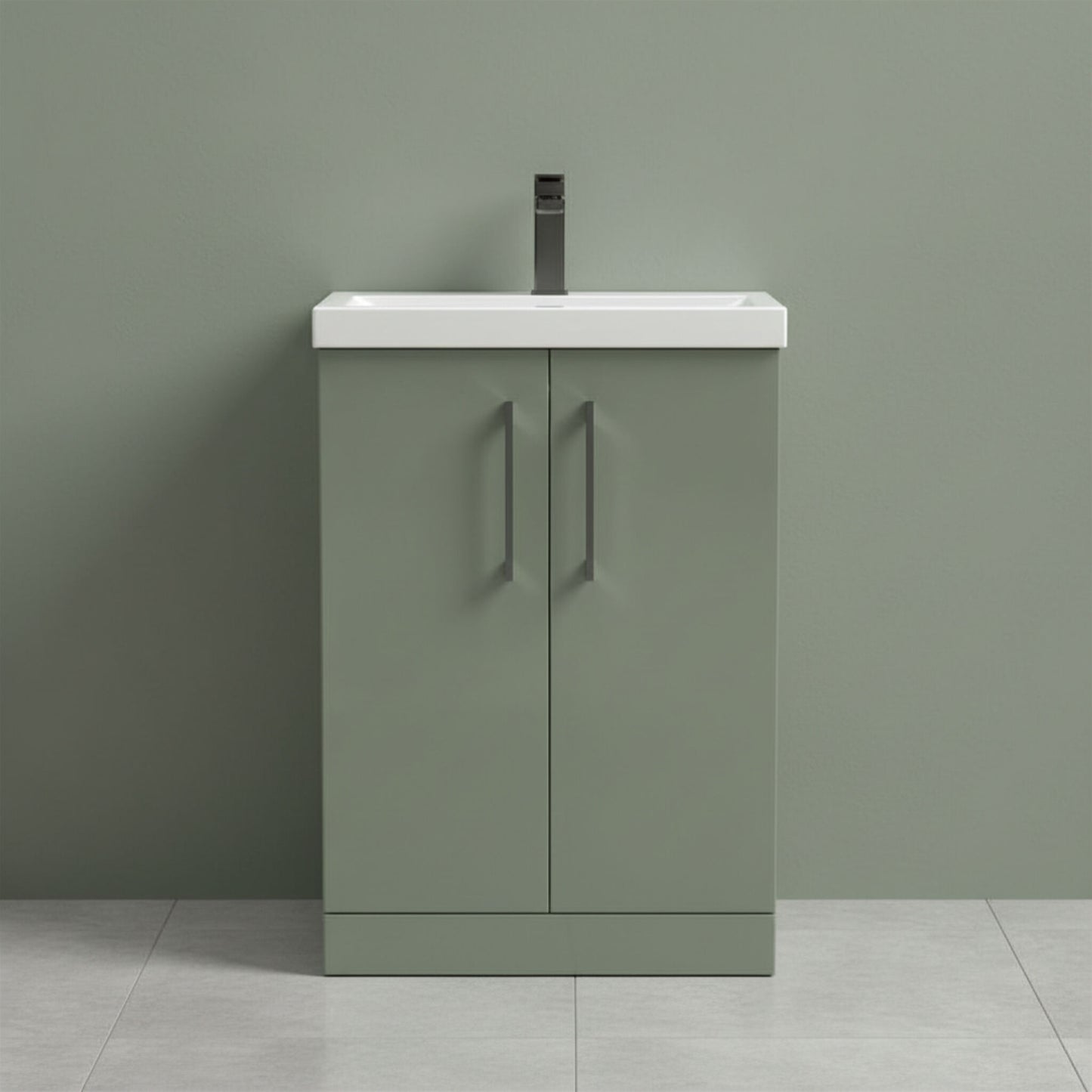 [BALARN803AH716] Bramshall Floor Standing 2 Door Vanity Basin Unit with Mid-Edge Basin, 600mm, Choice of Colour and Handle Finish - Silo