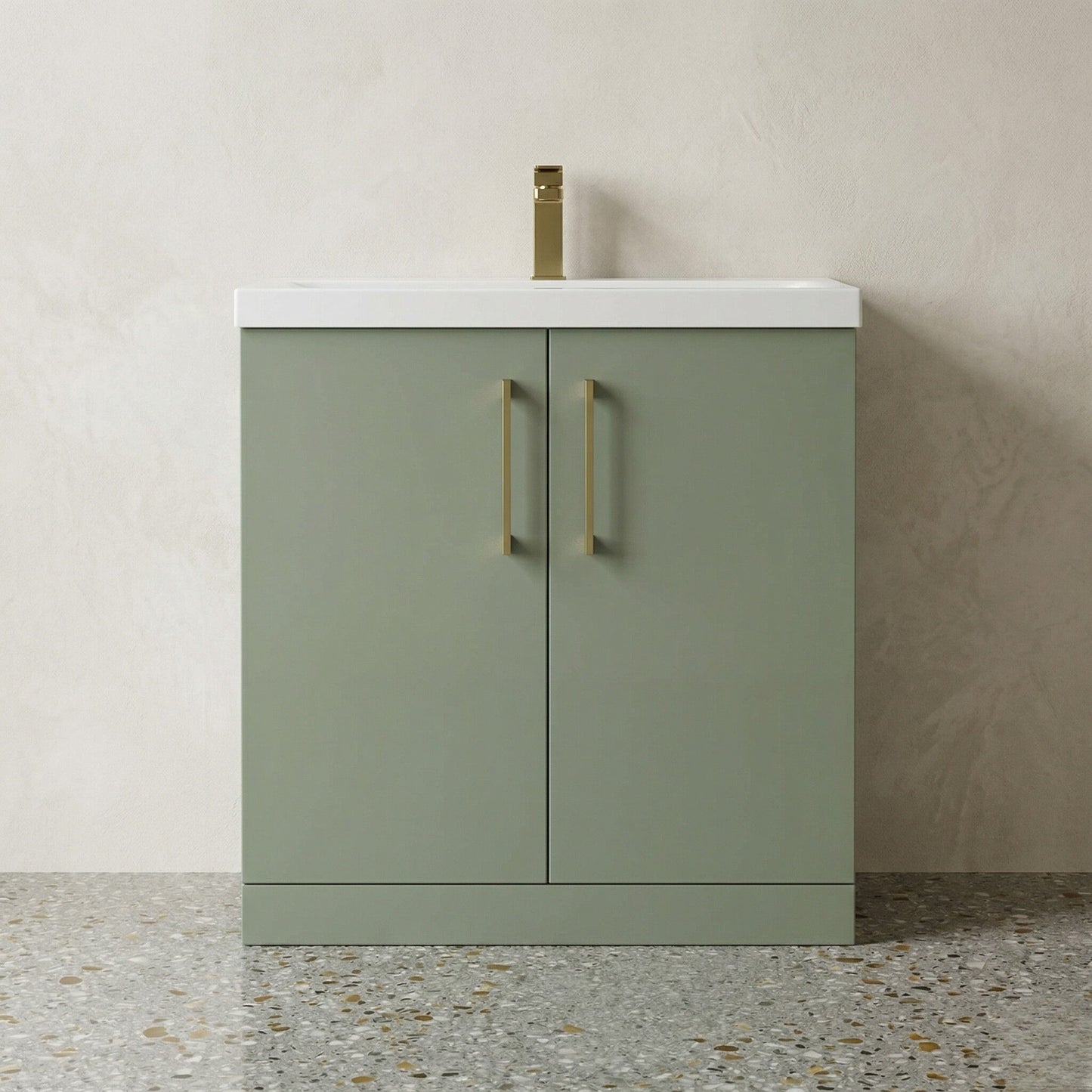 [BALARN805AH017] Bramshall Floor Standing 2 Door Vanity Basin Unit with Mid-Edge Basin, 800mm, Choice of Colour and Handle Finish - Silo