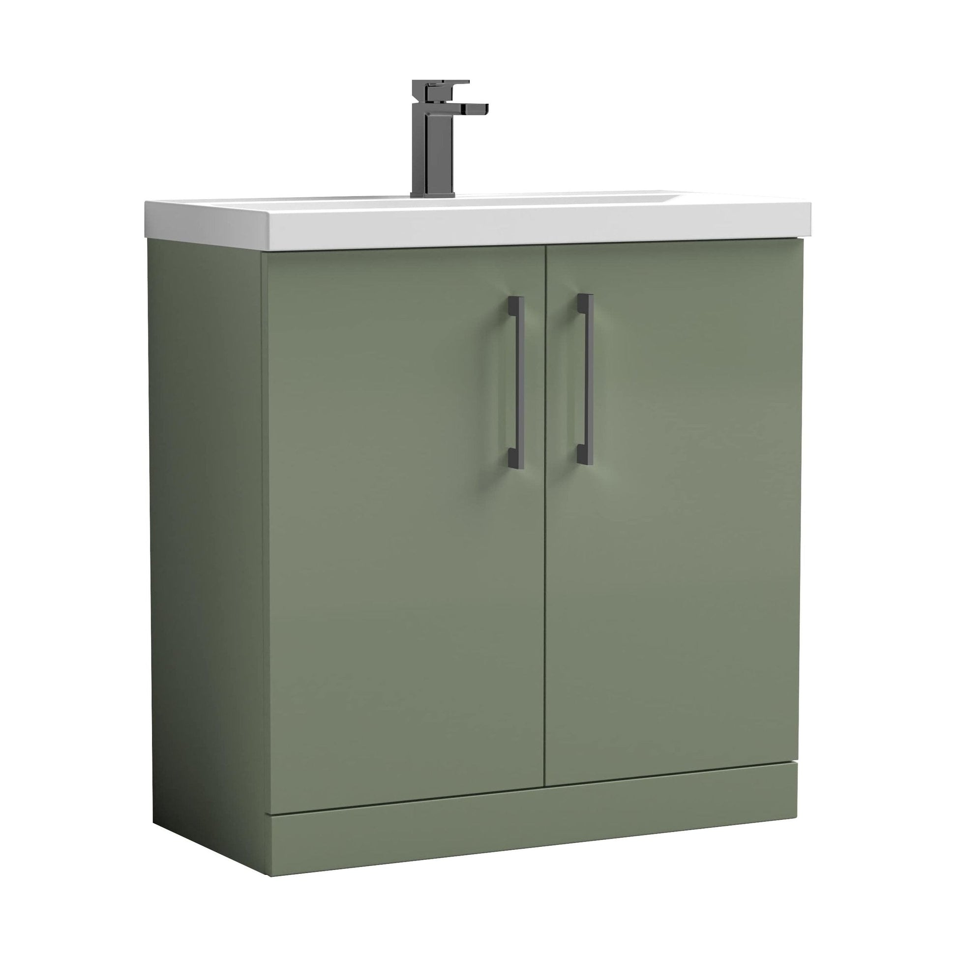 [BALARN805AH716] Balterley Level Contemporary Bathroom Floor Standing 2-Door Vanity Unit & Mid-Edge Basin, Satin Green, 800mm - Cutout