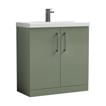 [BALARN805AH716] Balterley Level Contemporary Bathroom Floor Standing 2-Door Vanity Unit & Mid-Edge Basin, Satin Green, 800mm - Cutout