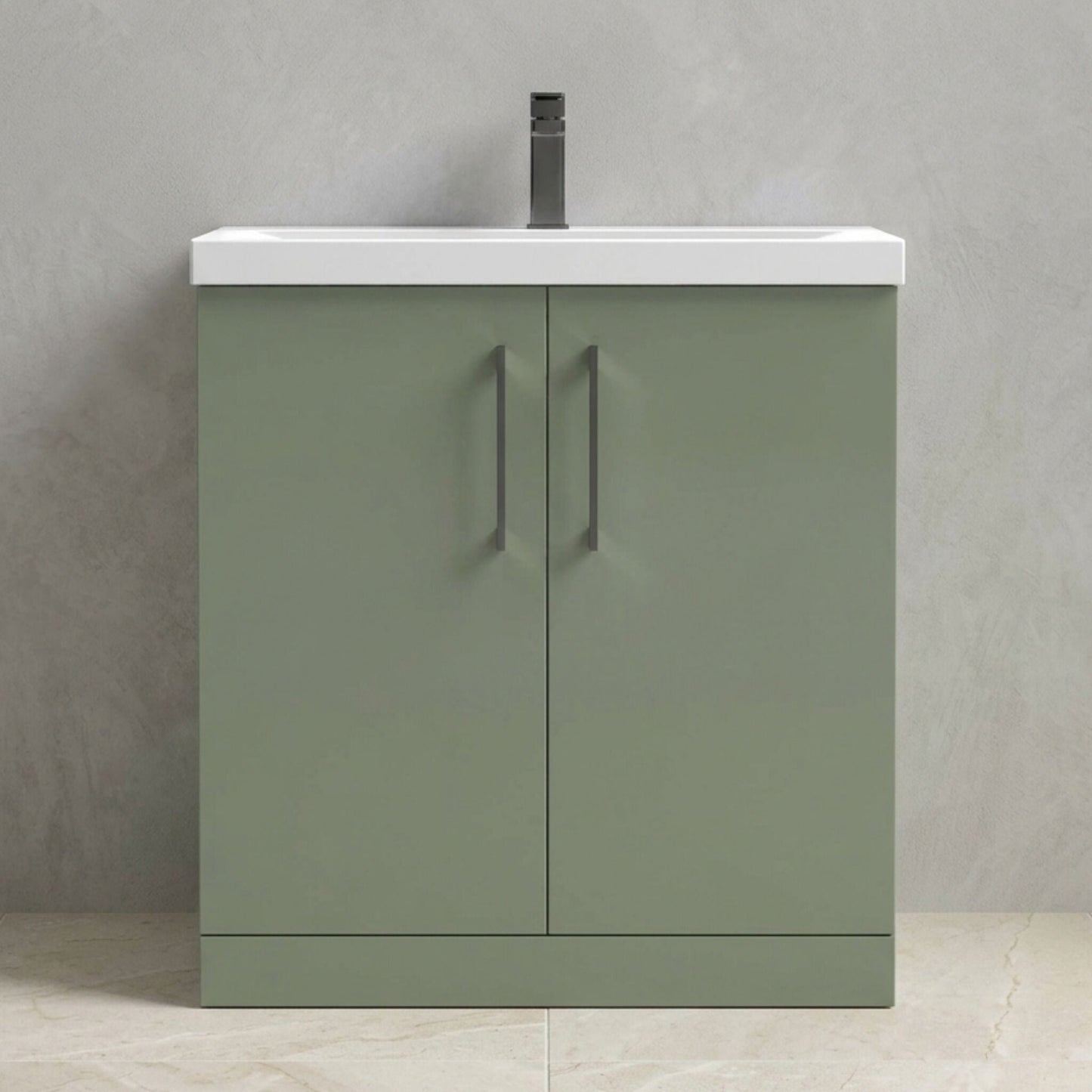[BALARN805AH716] Balterley Level Contemporary Bathroom Floor Standing 2-Door Vanity Unit & Mid-Edge Basin, Satin Green, 800mm - Silo