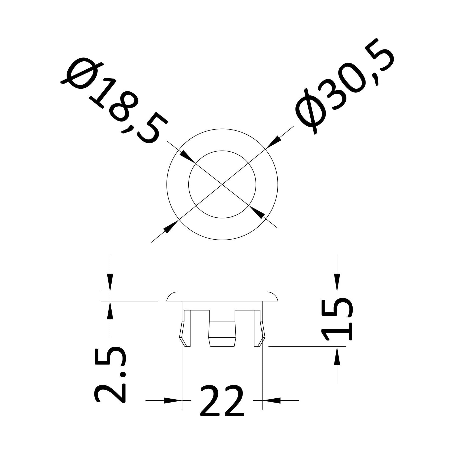[BAOF03] Contemporary Ceramic Accessories Modern Round Basin Overflow Cover - Technical Drawing