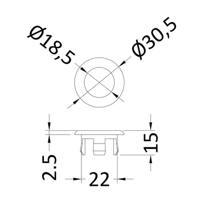 [BAOF07] Contemporary Ceramic Accessories Modern Round Basin Overflow Cover - Technical Drawing